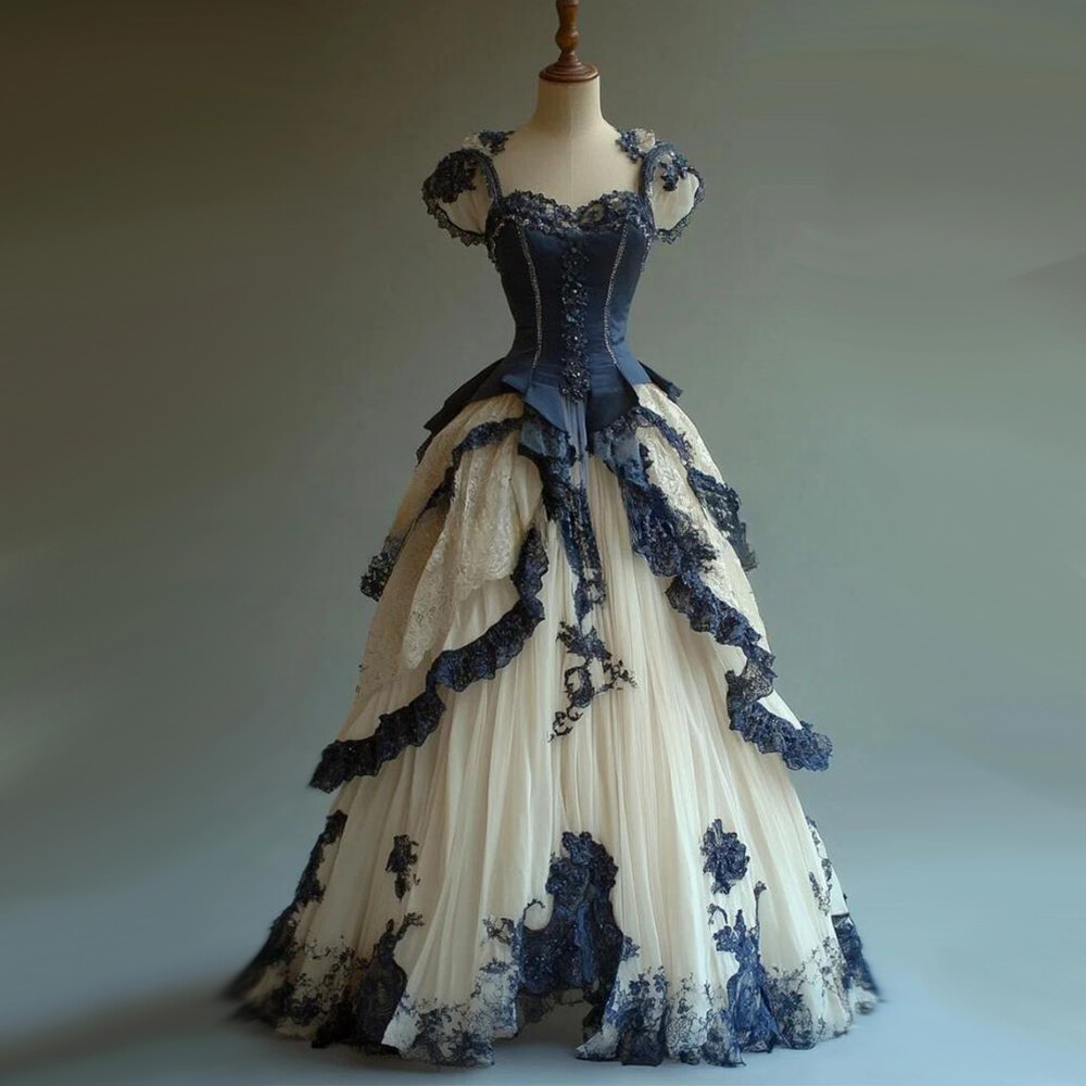 Victorian Corset Ball Gown Dress Off Shoulder Lace Ruffle Formal Party Prom Gown