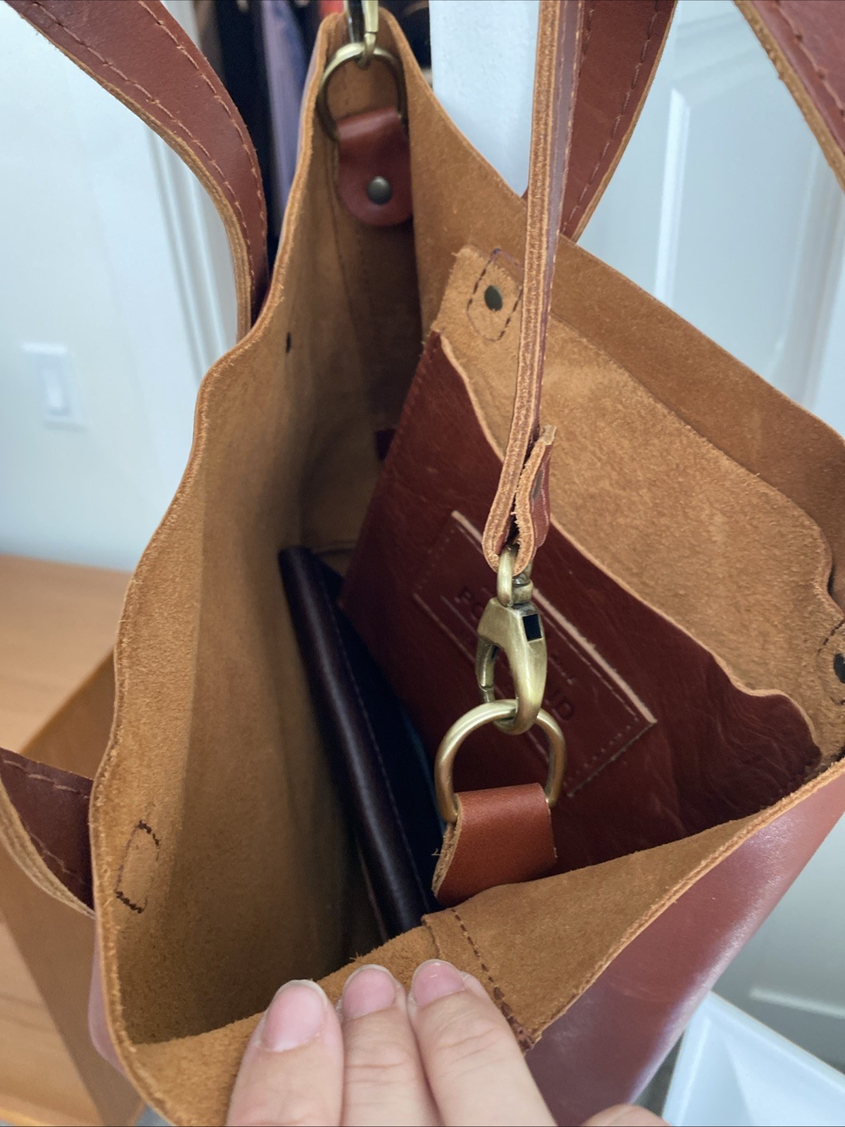 portland leather goods crossbody Medium tote- Cognac
