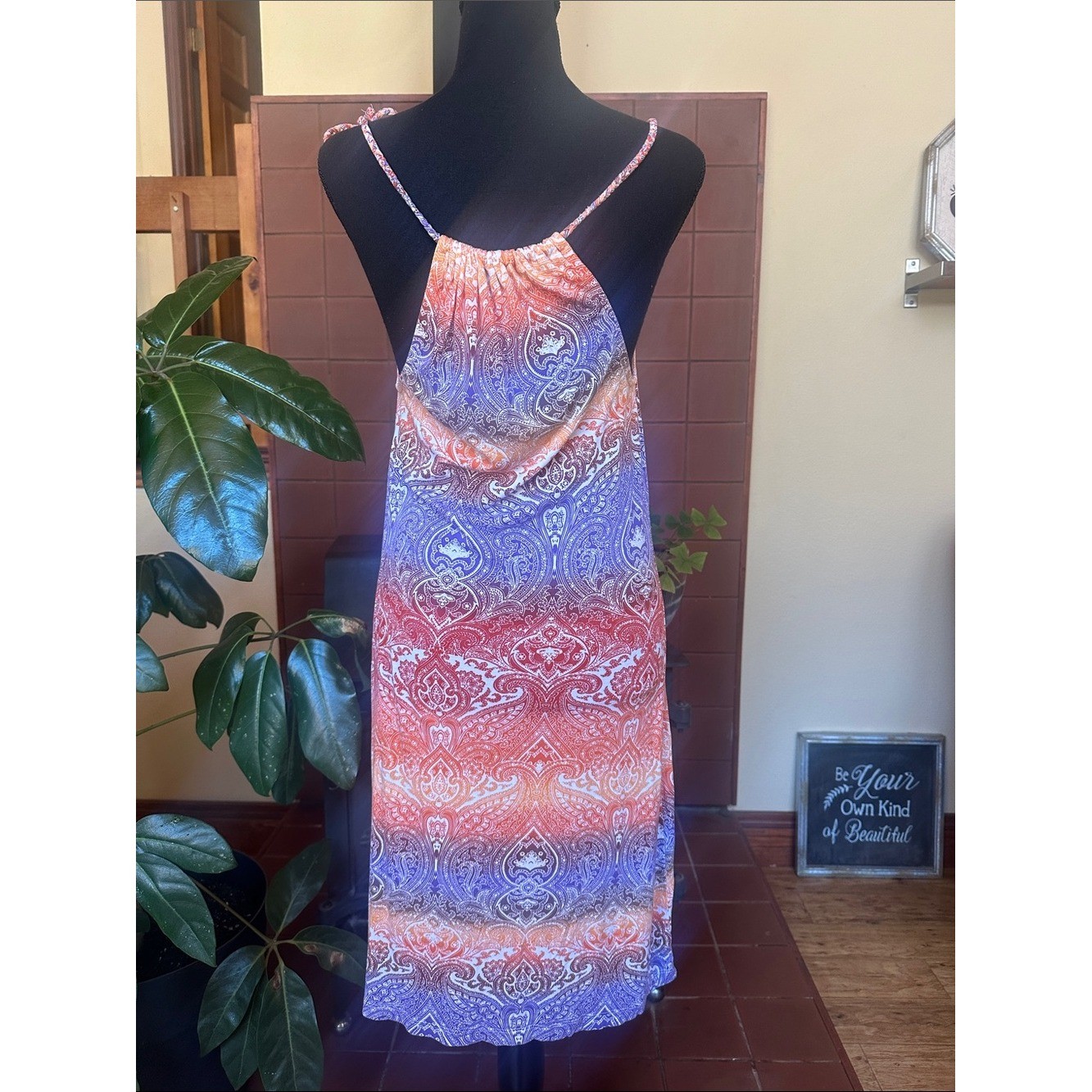 #266- Buffalo David Bitton Purple and Orange Patterned Midi Dress