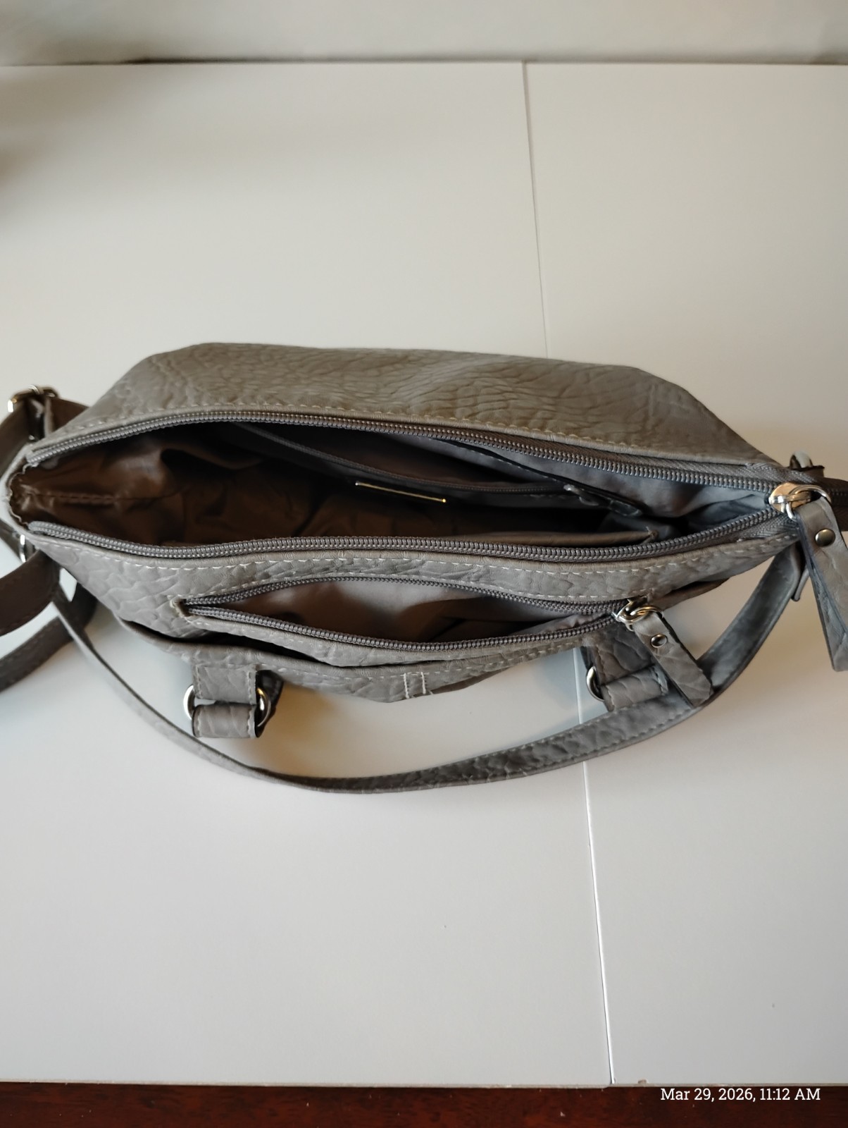 Rosetti Gray Pebbled Shoulder Bag Zipper Buckle Accent Inner Pockets