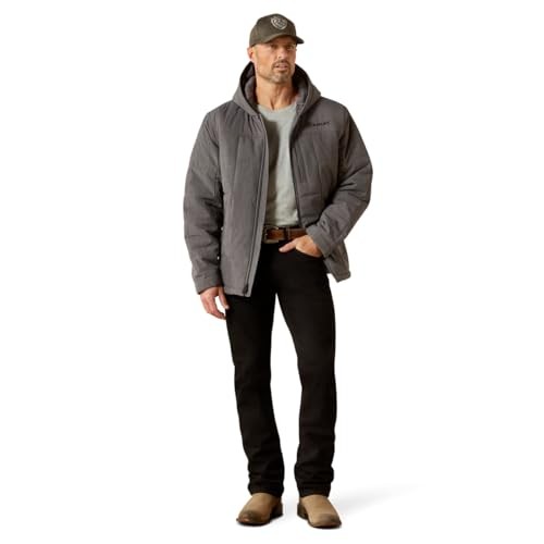 10062676 ARIAT MENS CRIUS HOODED INSULATED JACKET – SIZE: MEN L – GRAY HEATHER
