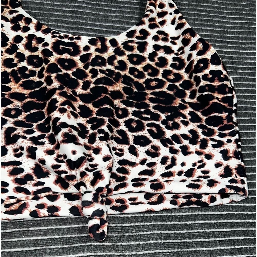 SHEIN Leopard Print Front Knot Crop Top Tan Black XL Sleeveless Scoop Neck Tank