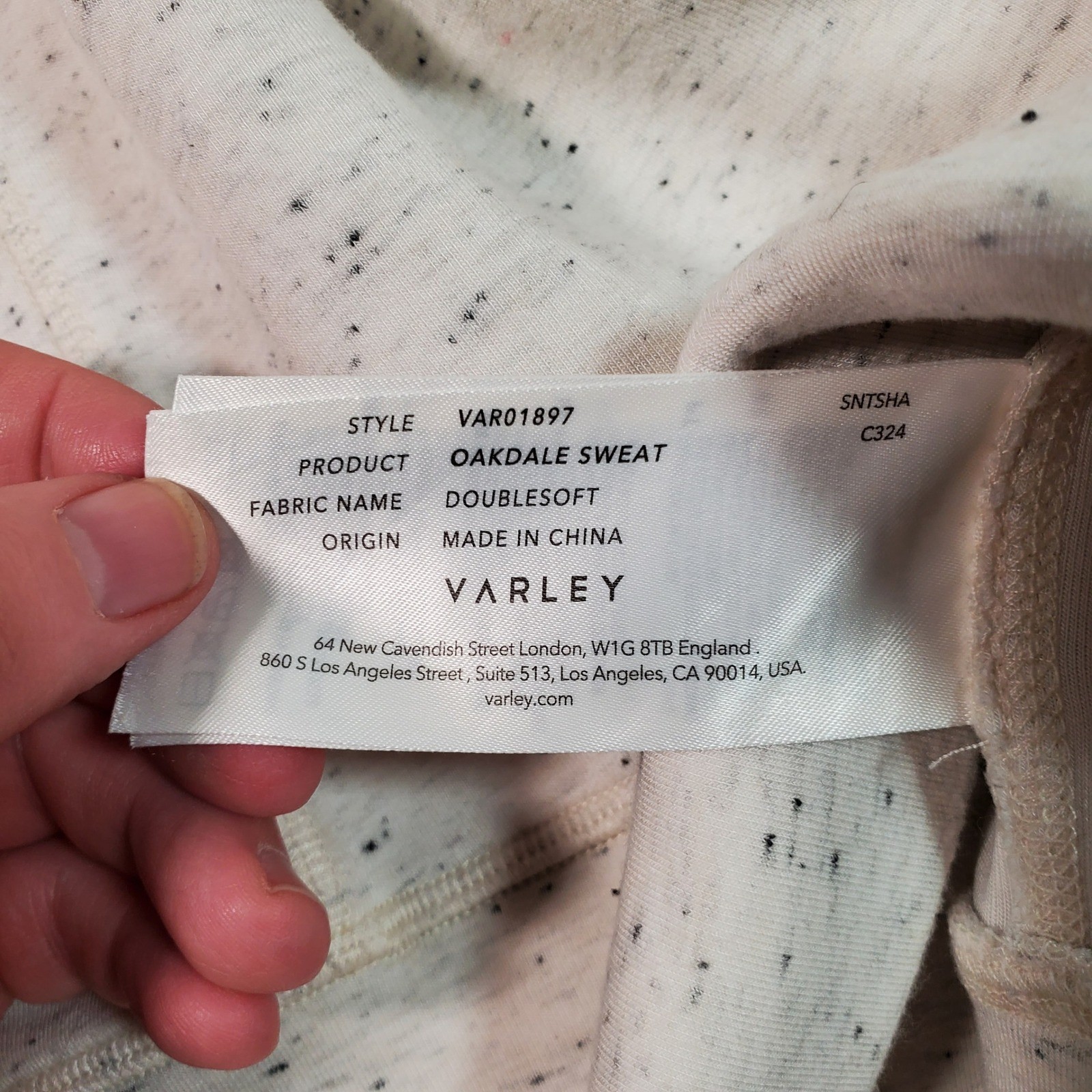 Varley Oakdale Sweatshirt Womens XS Cream Speckled DoubleSoft Athleisure Cozy