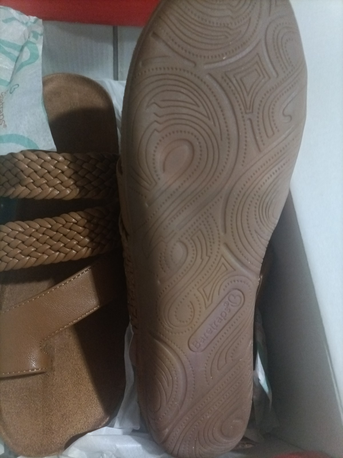 Baretraps Women’s Caramel Leather Slide Wedge Sandals Braided Comfort 9M NIB