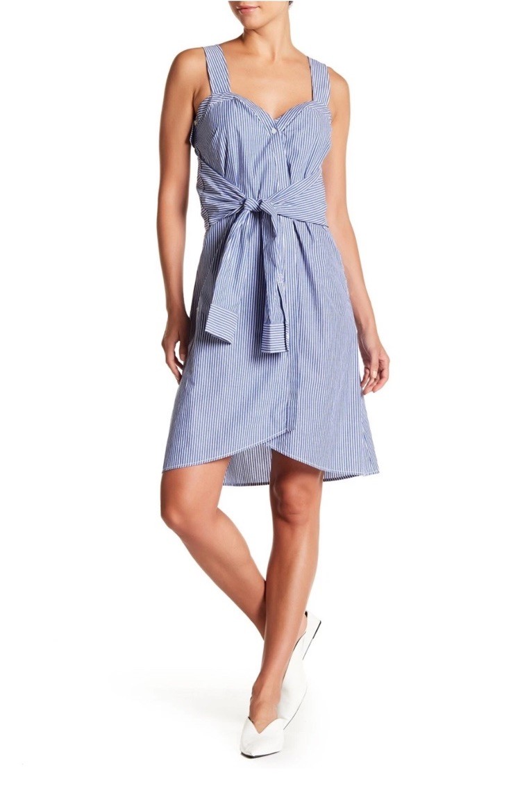 DEREK LAM 10 Crosby Blue Striped Front Tie Poplin Dress Size 8 Coastal NWT $395