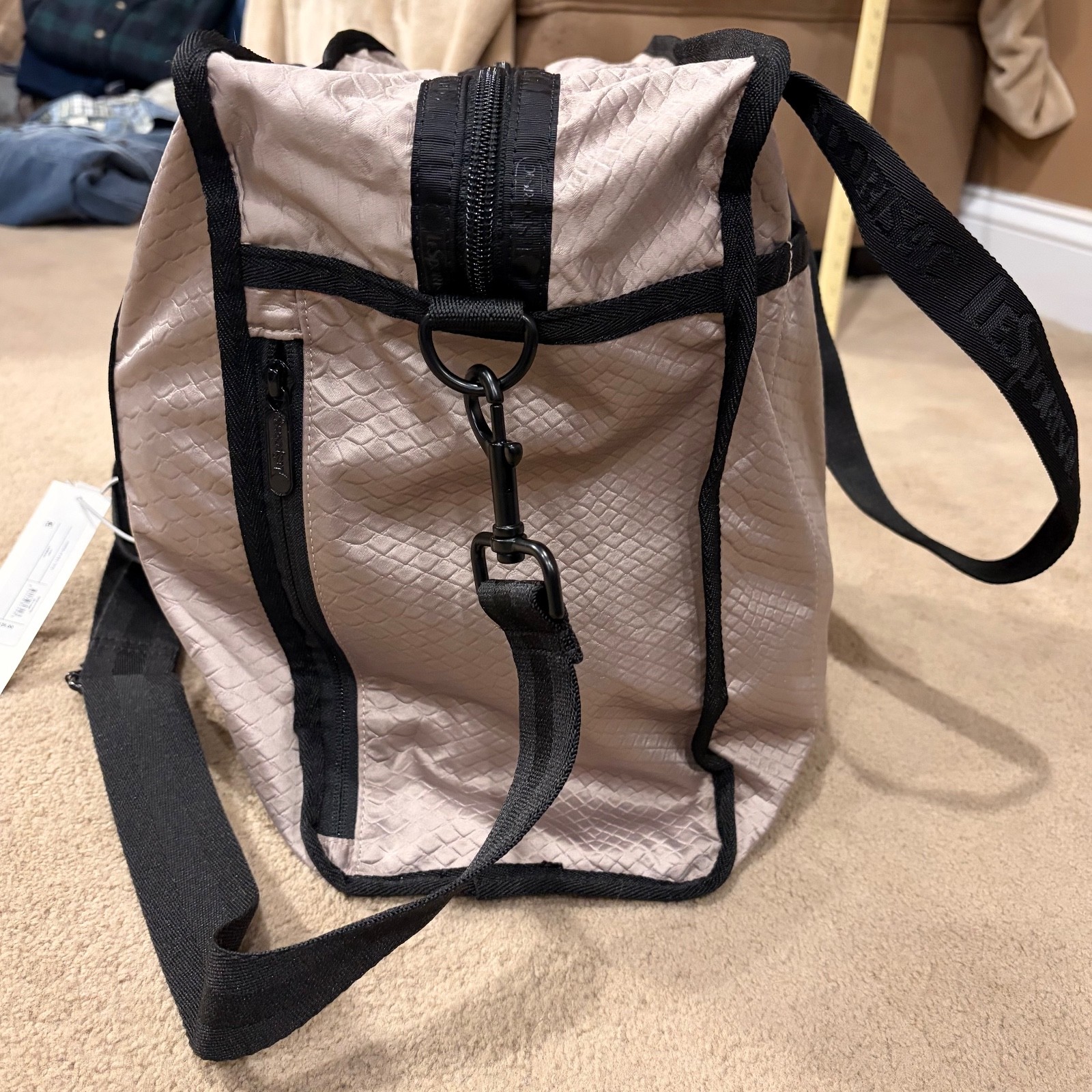 LeSportsac Gabrielle Box Tote NWT Retail $125 Embossed Shiny Beige 12 x 11.5 x 6