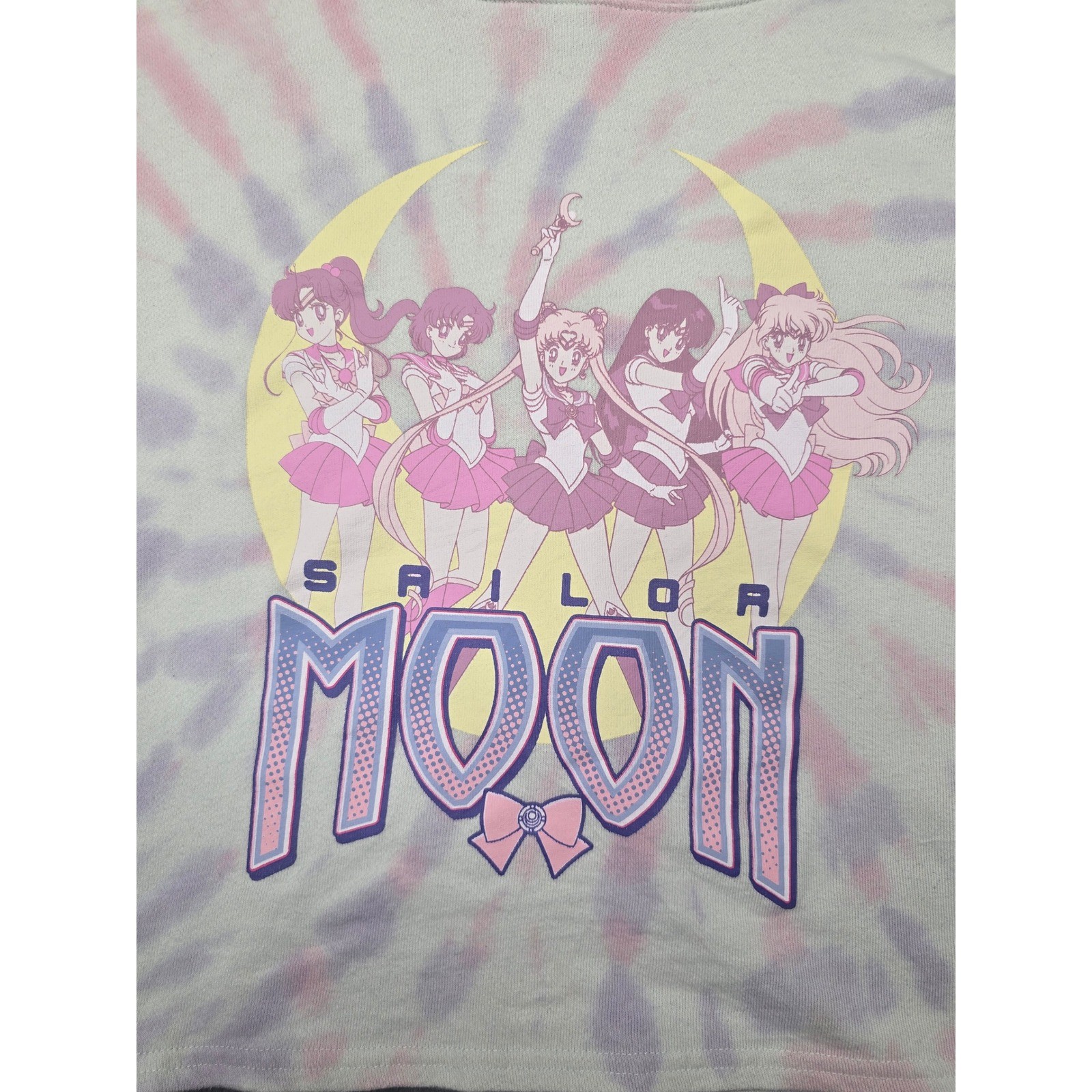 Sailor Moon Tie Dye Cropped Hoodie Pastel Graphic Pullover Anime Large LG