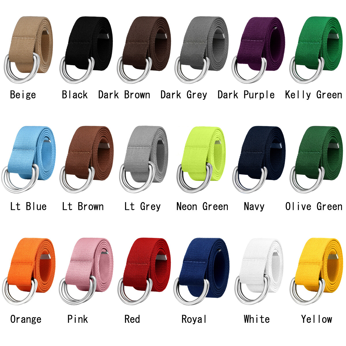 Falari Canvas Web Belt D Ring Buckle Casual Military Style Belt 1 1/2″ Wide