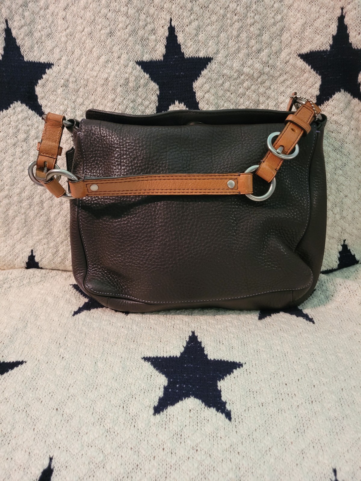 Coach Dark Brown small over Shoulder Bag Turn Lock Silver Hardware Dust Bag