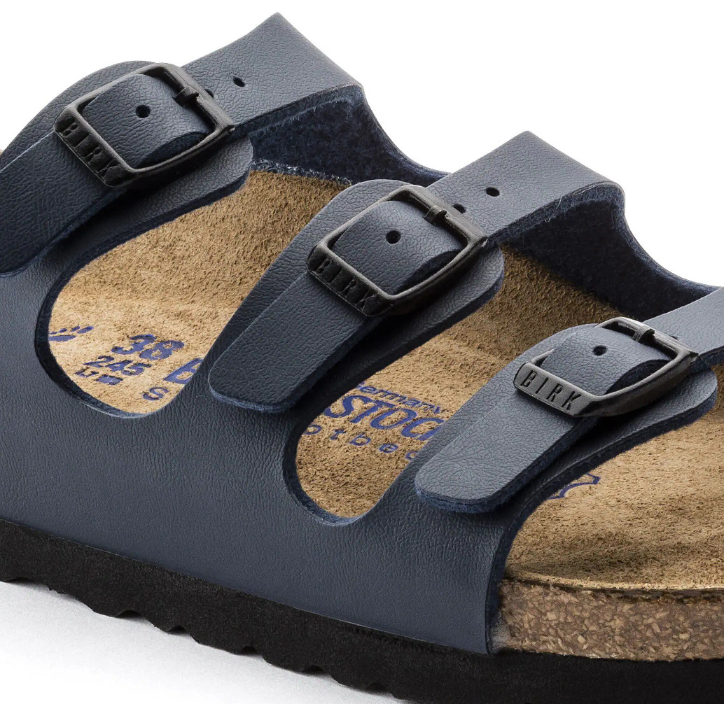 Birkenstock Florida Birko-Flor in Blue Three-Strap Soft Footbed Unisex Sandals