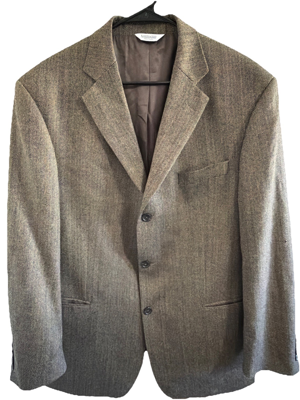 Joseph & Feiss Mens Sport Coat 44R Brown Herringbone 100% Lambswool Blazer