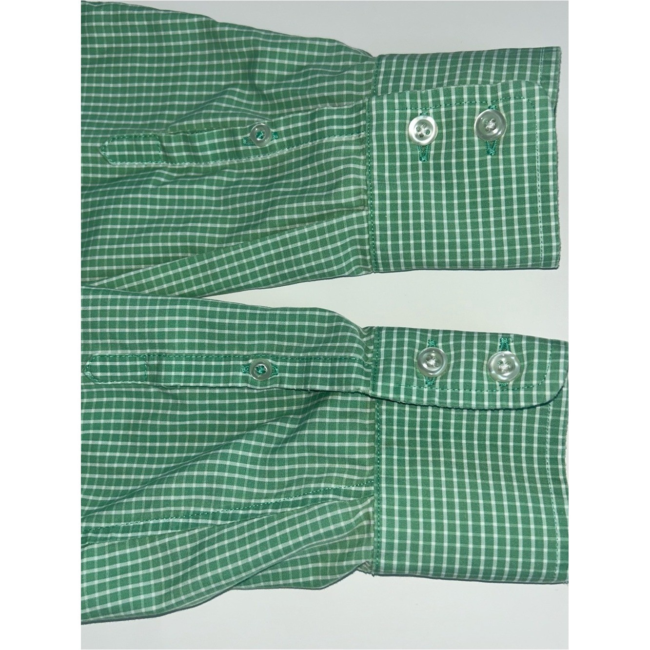 Lands’ End No Iron Supima Cotton Green Gingham Button Up Shirt Petite 10P