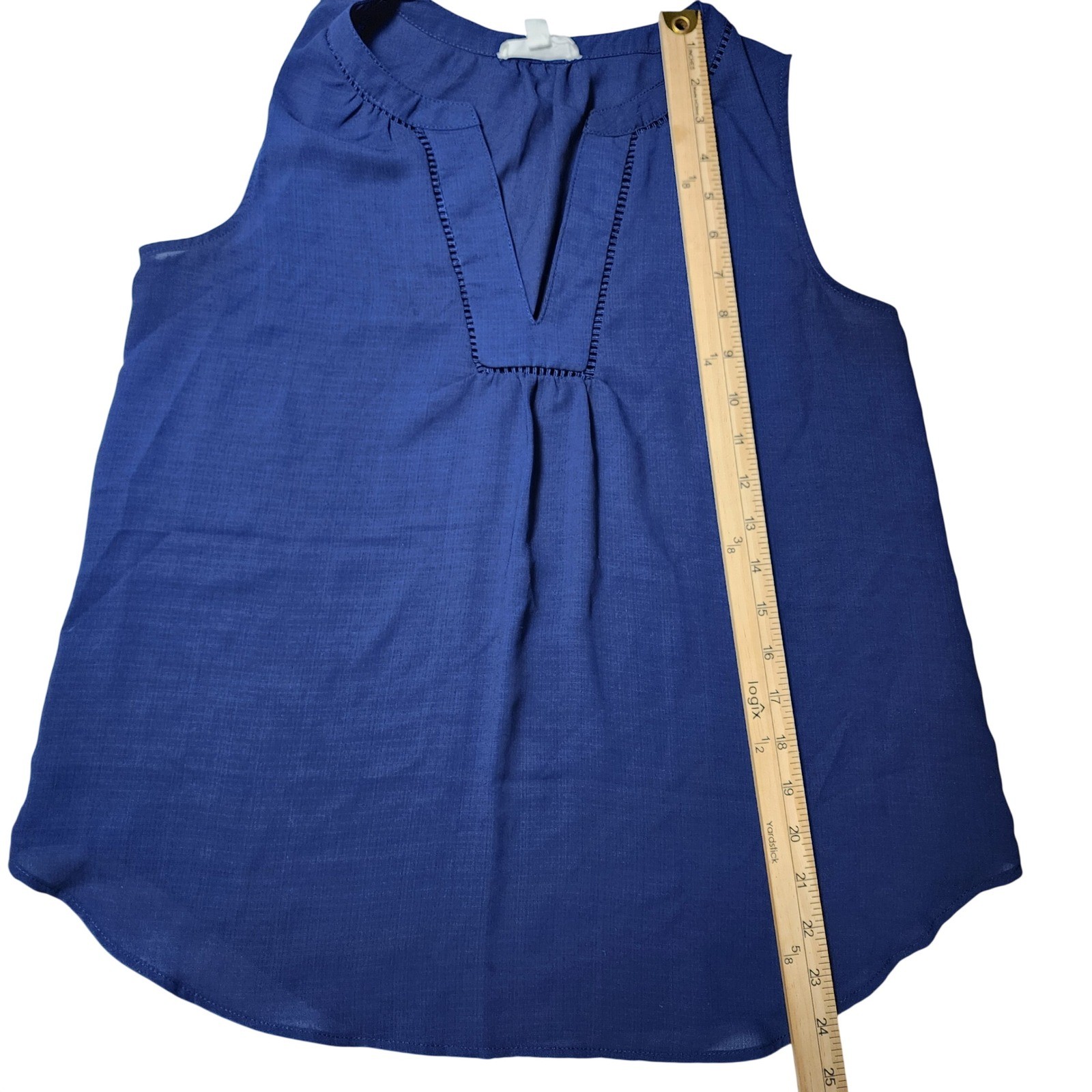 MINE Women Royal Blue Sleeveless Split Neck Ladder Stitch Blouse TB4585 Small