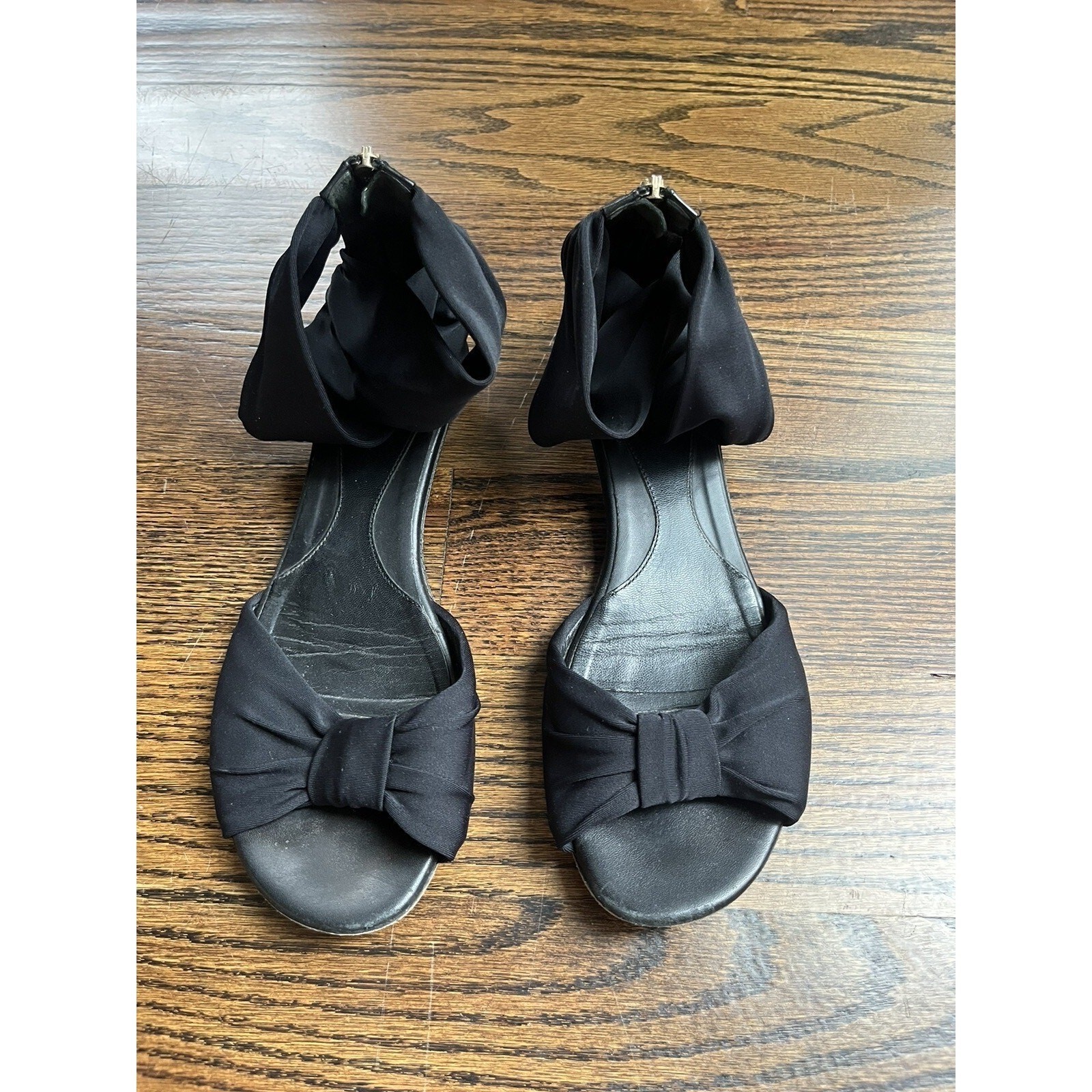 Fendi Black Stretch Fabric Ankle Wrap Flat Sandals Size 37.5 (7/7.5 US)