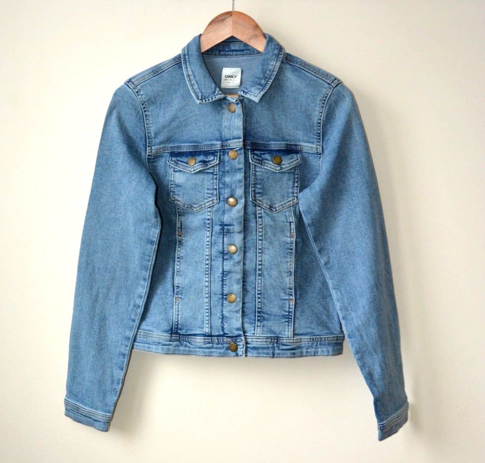 ONLY BLUE STRETCH DENIM POPPER FASTENING POCKET CROPPED JACKET SIZE 34-36-38-40
