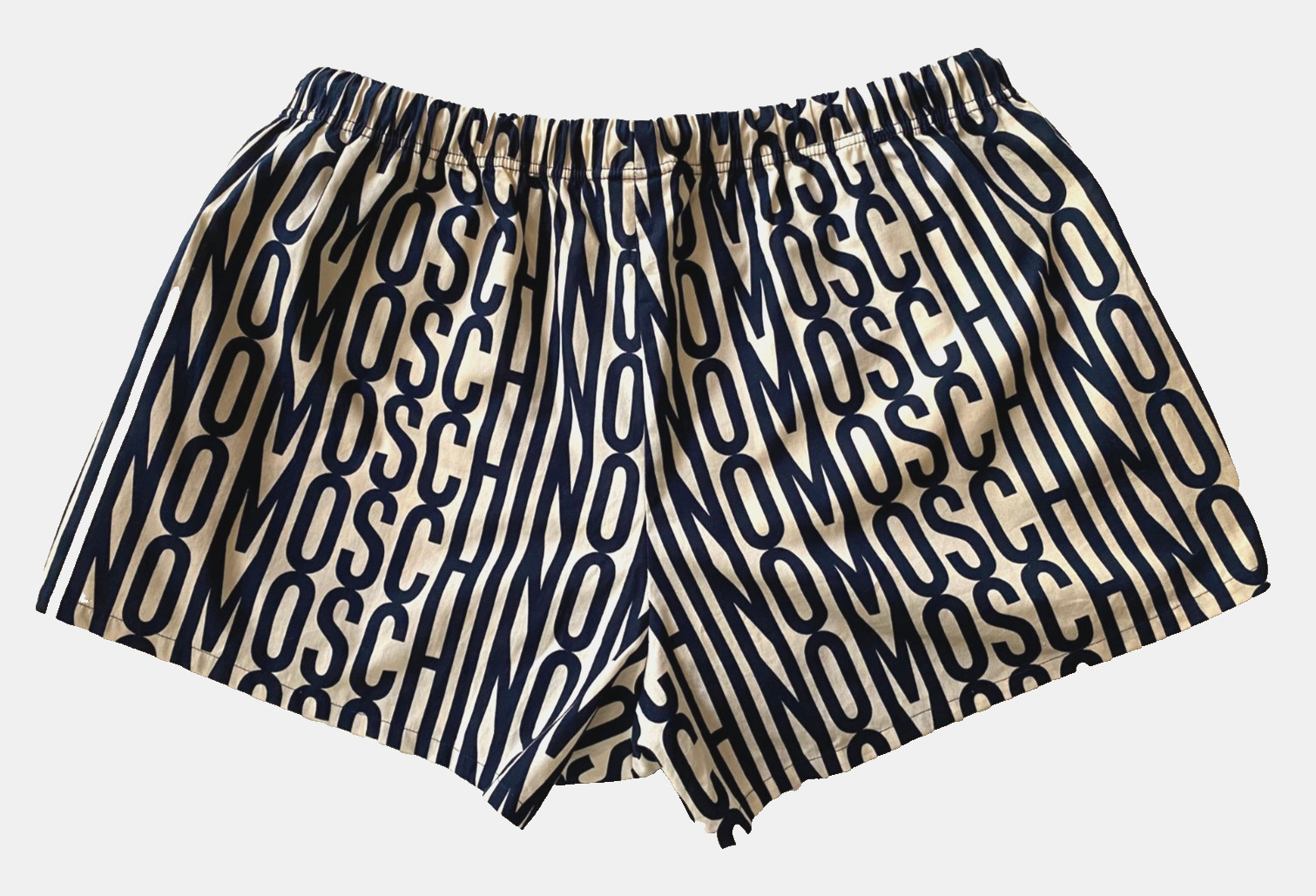 Moschino Mare Swim Shorts Navy All-over Logo Print IT50 90s Made in Italy New