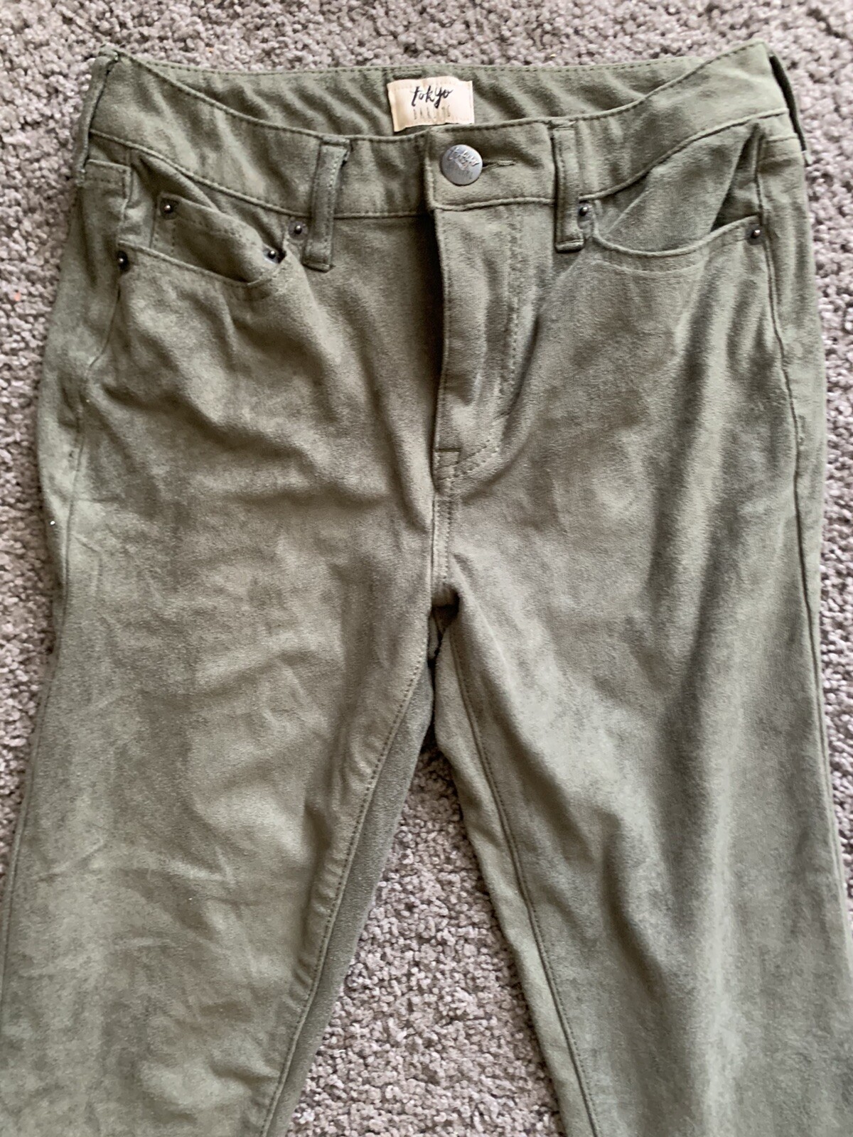 TOKYO DARLING Olive Green Suede HIGH WAISTED JEGGING Pants Women’s Sz 2 Regular