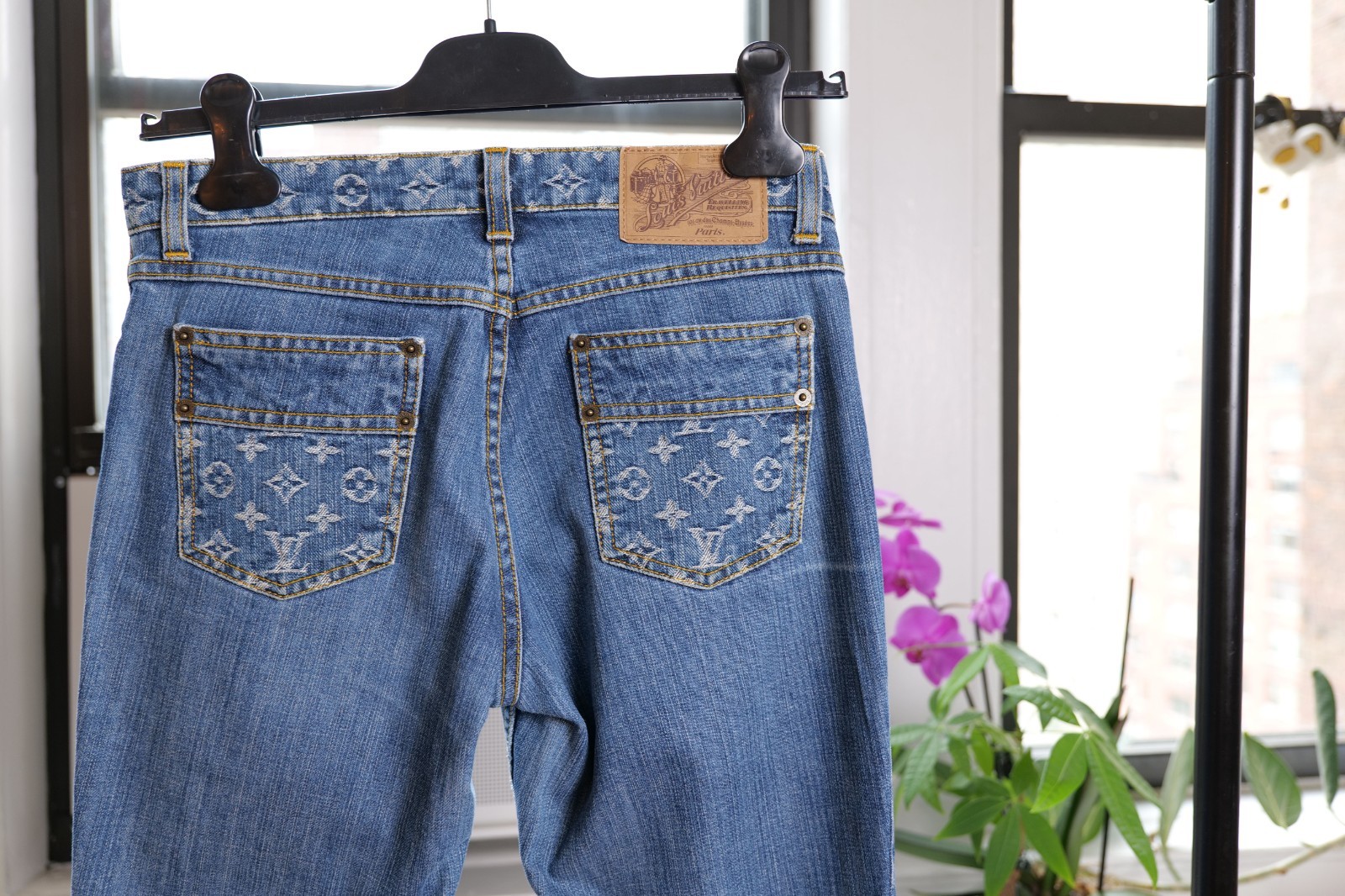 Louis Vuitton Blue Monogram Jacquard Trim Denim Jeans (Size FR38)