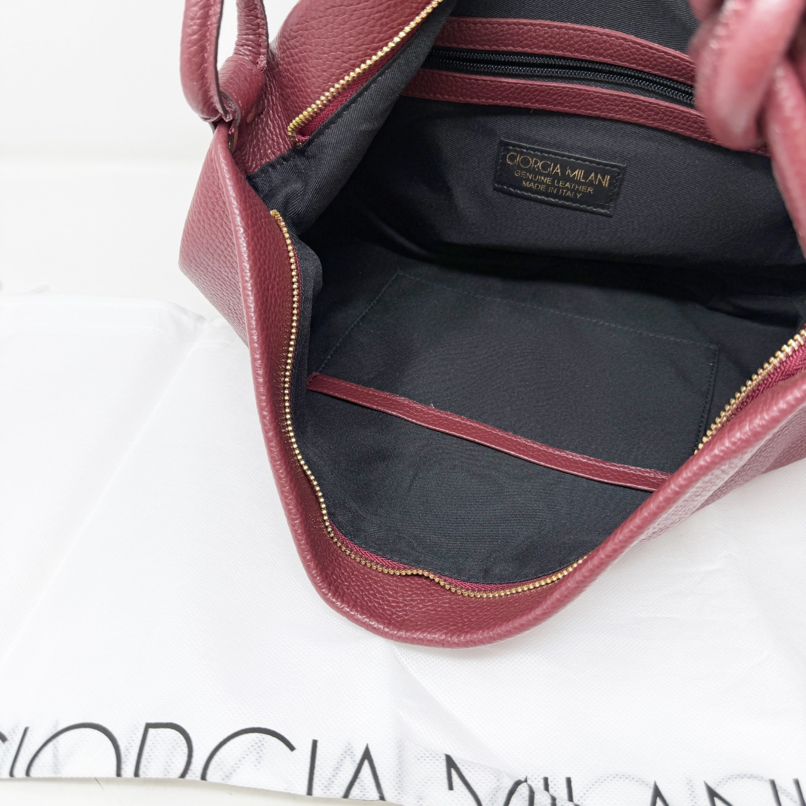 Giorgia Milani Burgundy Dark Leather Shoulder Bag Made in Italy
