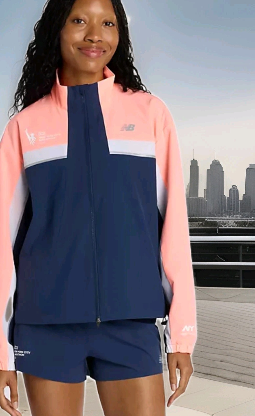 New Balance Official Womens NYC Marathon 2025 Jacket Navy Pink Reflective Sz SM