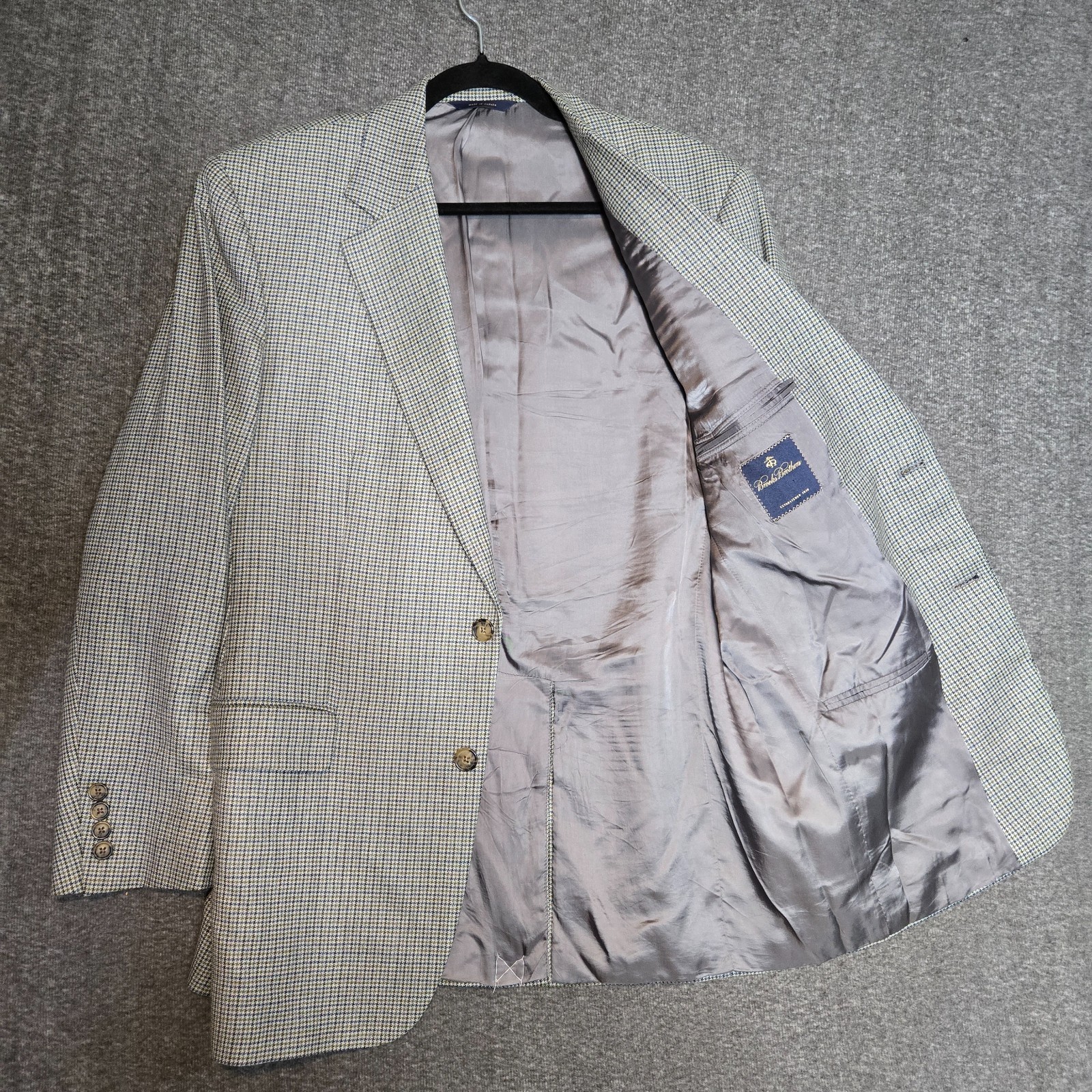 Brooks Brothers 1818 Mens Gray Houndstooth Suit Jacket Blazer 100% Wool 40R