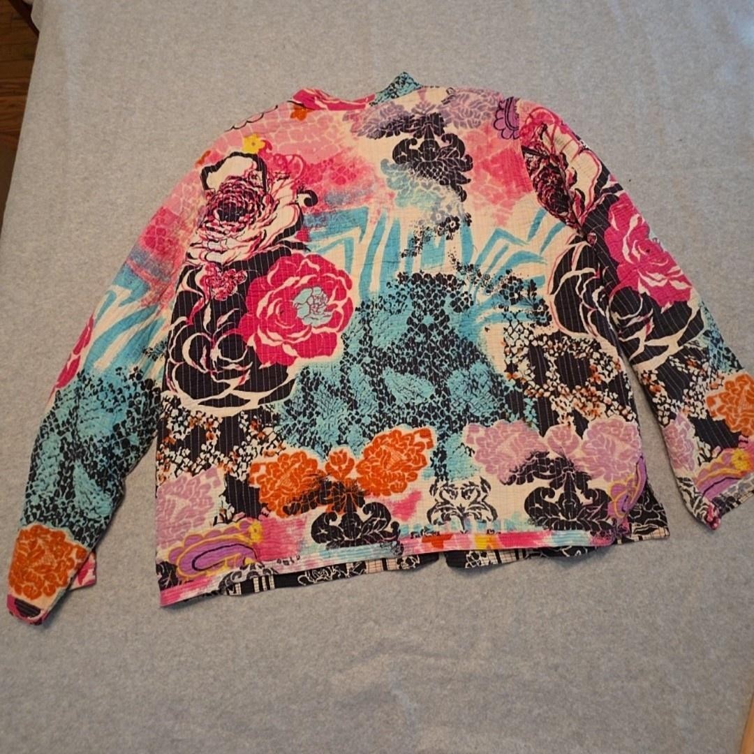 Floral Jacket Womens XL Multicolor Cotton Quilted Reversible Short Button Boho