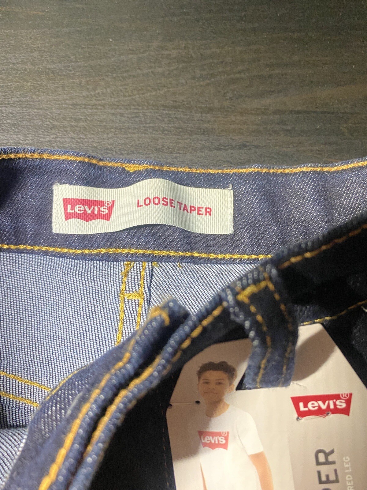 NEW LEVI’S LOOSE TAPER STRETCH BOYS Dark Wash JEANS Sz 8 REG W24″xL25″ 67%cotton