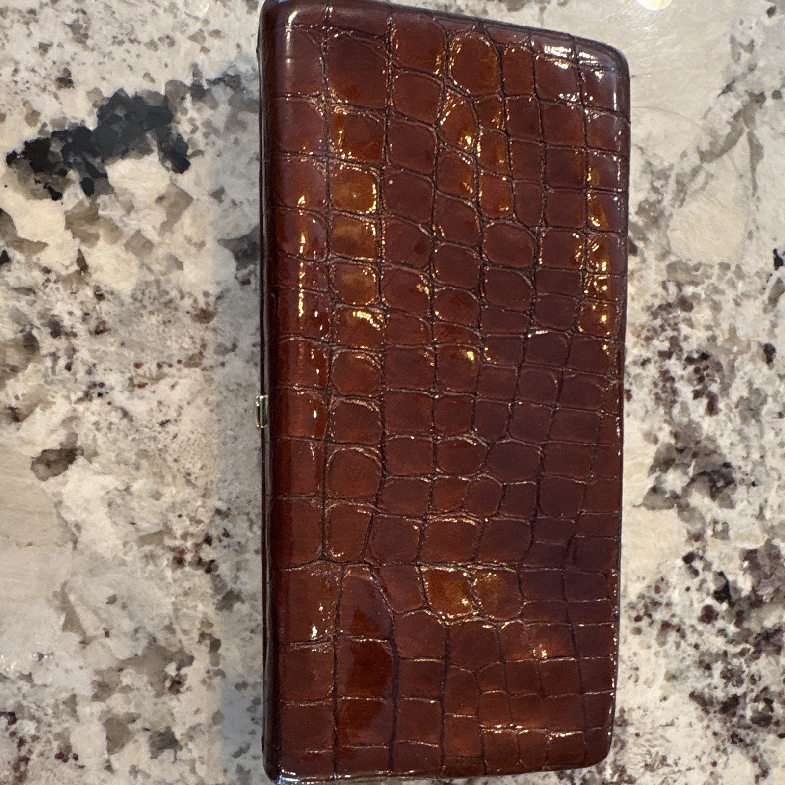 Etienne Aigner Brown Crocodile Wallet Zip Coin Pocket ID Window Credit Card
