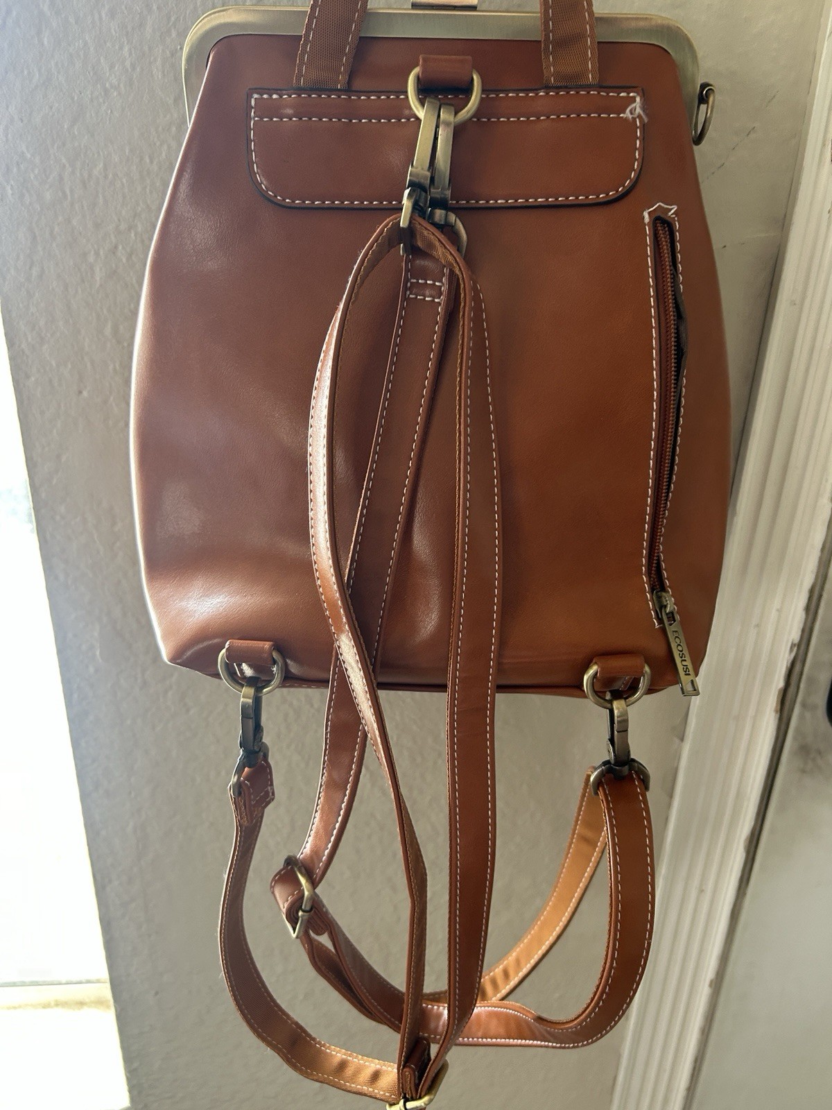 ECOSUSI Women’s Brown Backpack Purse Top Handle Magnetic Buckle Inner Pockets
