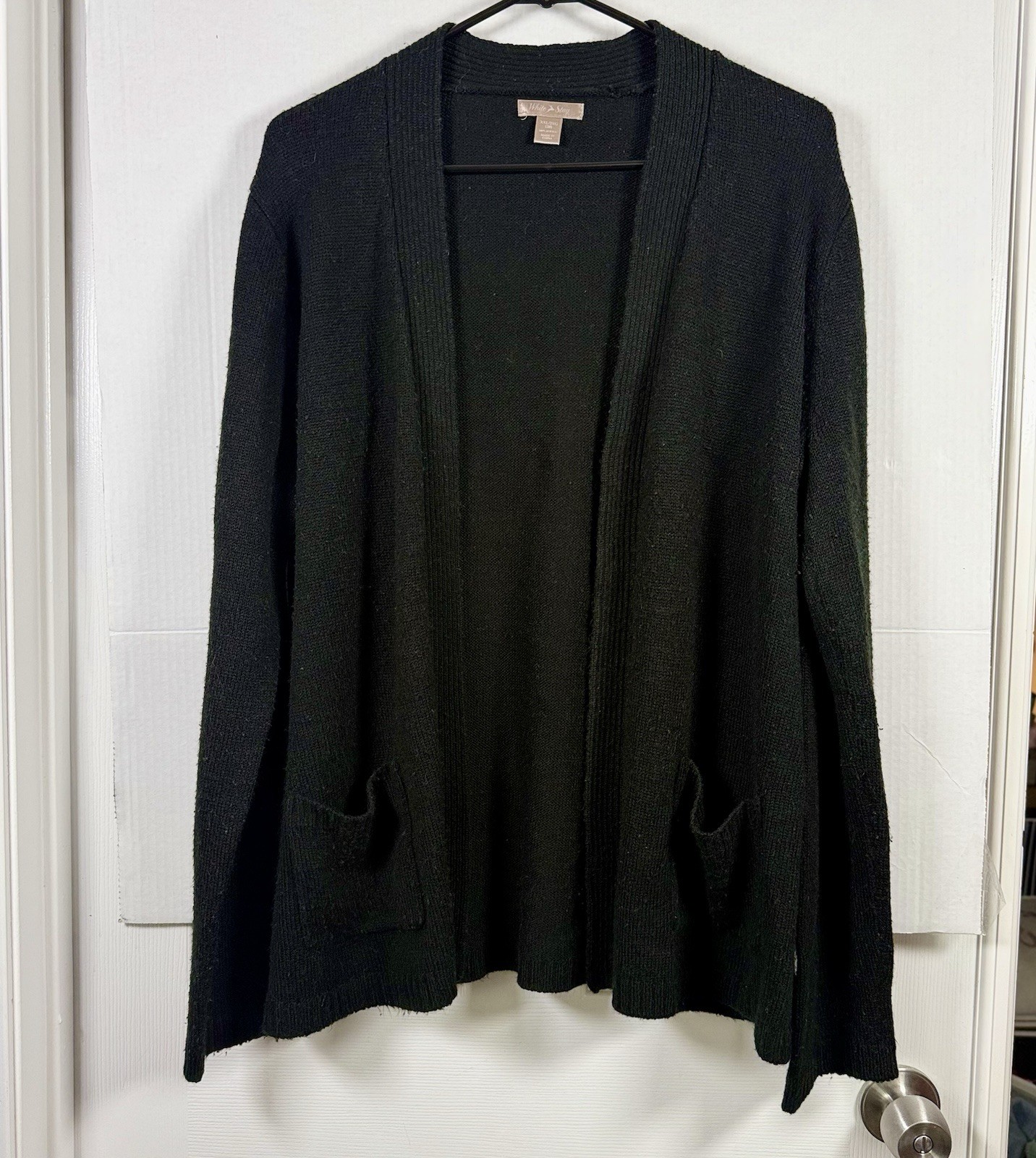 White Stag Plus Size Black Open Front Knit Cardigan with Pockets | Size XXL