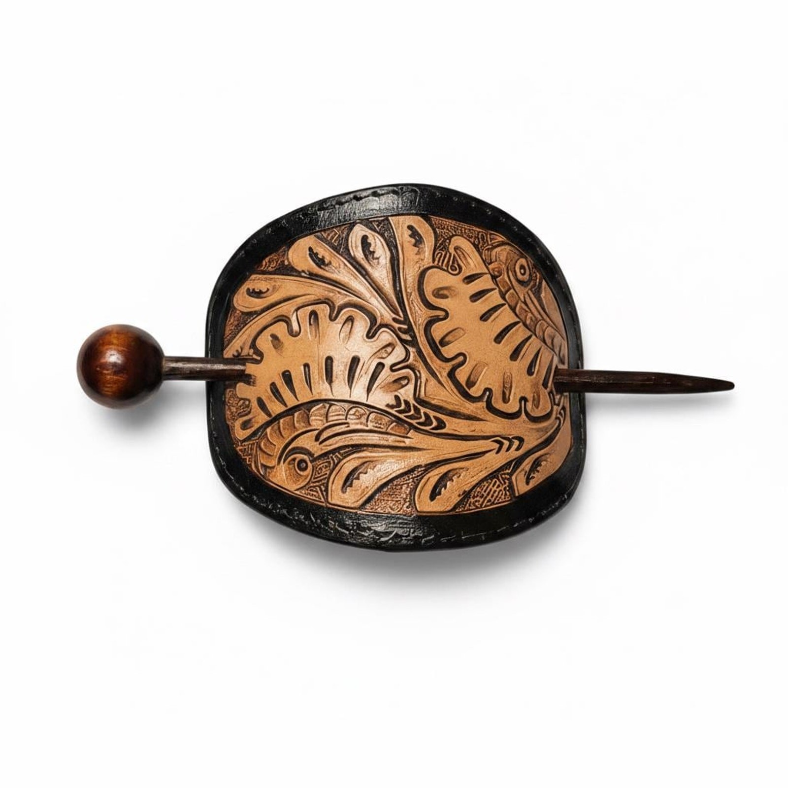 Handcrafted Leather Hair Barrette 4″ x 3″ Oval