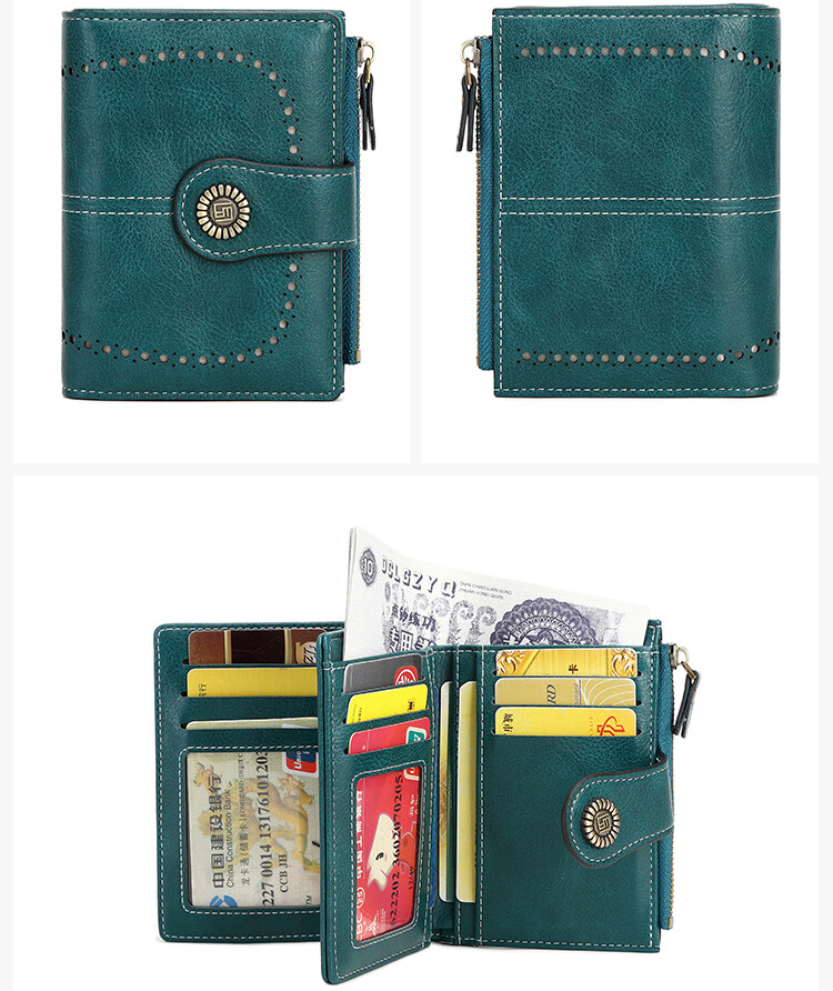 Women Bifold RFID Blocking Leather Wallet Hasp Card Holder Mini Handbag Purse