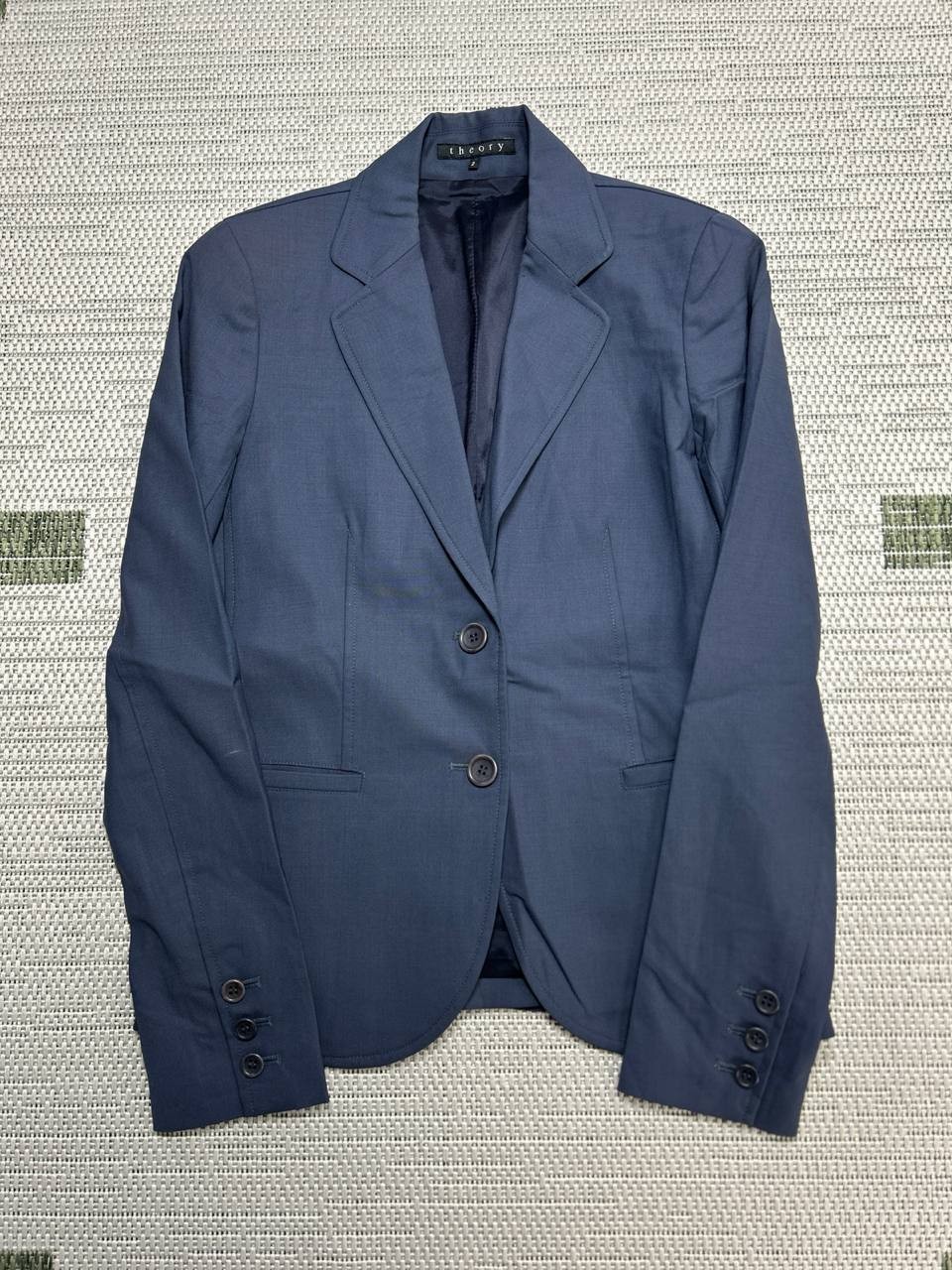 Theory Carissa Blazer Jacket Womens 2 Blue Wool Slim Fit Double Vented Formal