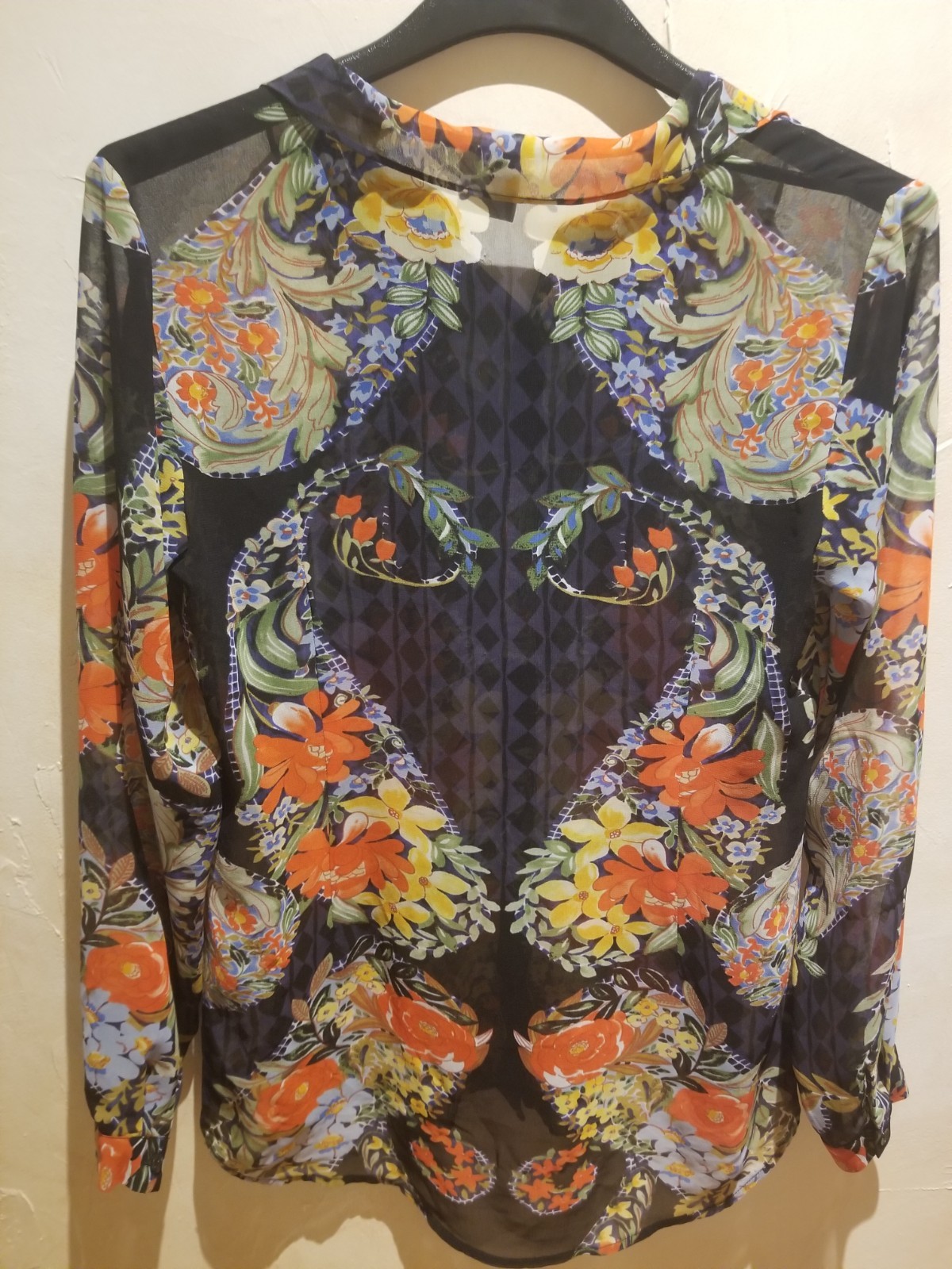 CABI AMOUR SHEER FLORAL CAREER BLOUSE TUNIC STYLE TOP SZ S