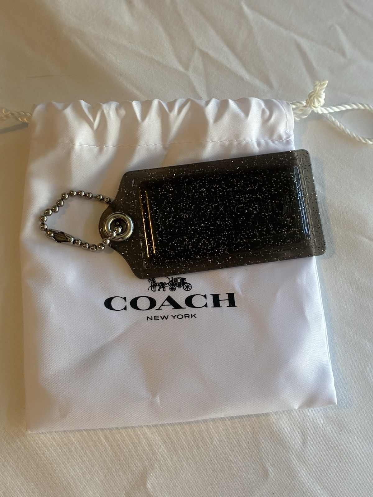 Coach Black Silver Glitter Transparent Resin Hang Tag Bag Charm