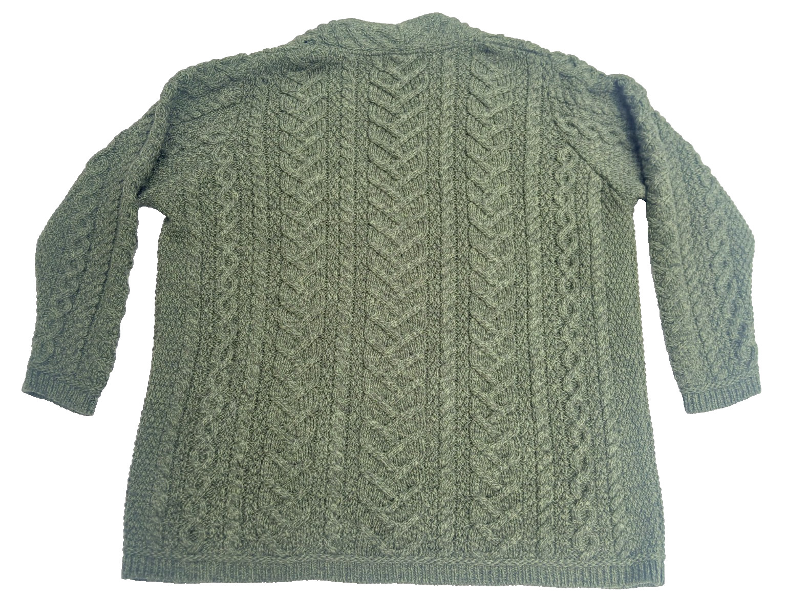 Aran Crafts Ireland Merino Wool Open Cardigan XXL Green Cable Fisherman Sweater
