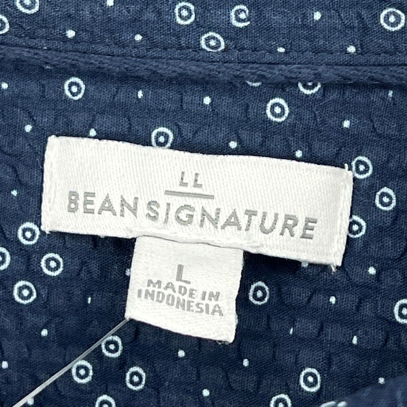 NEW LL Bean Signature Top Women’s Large Navy Dot Long Sleeve Woven Button Up