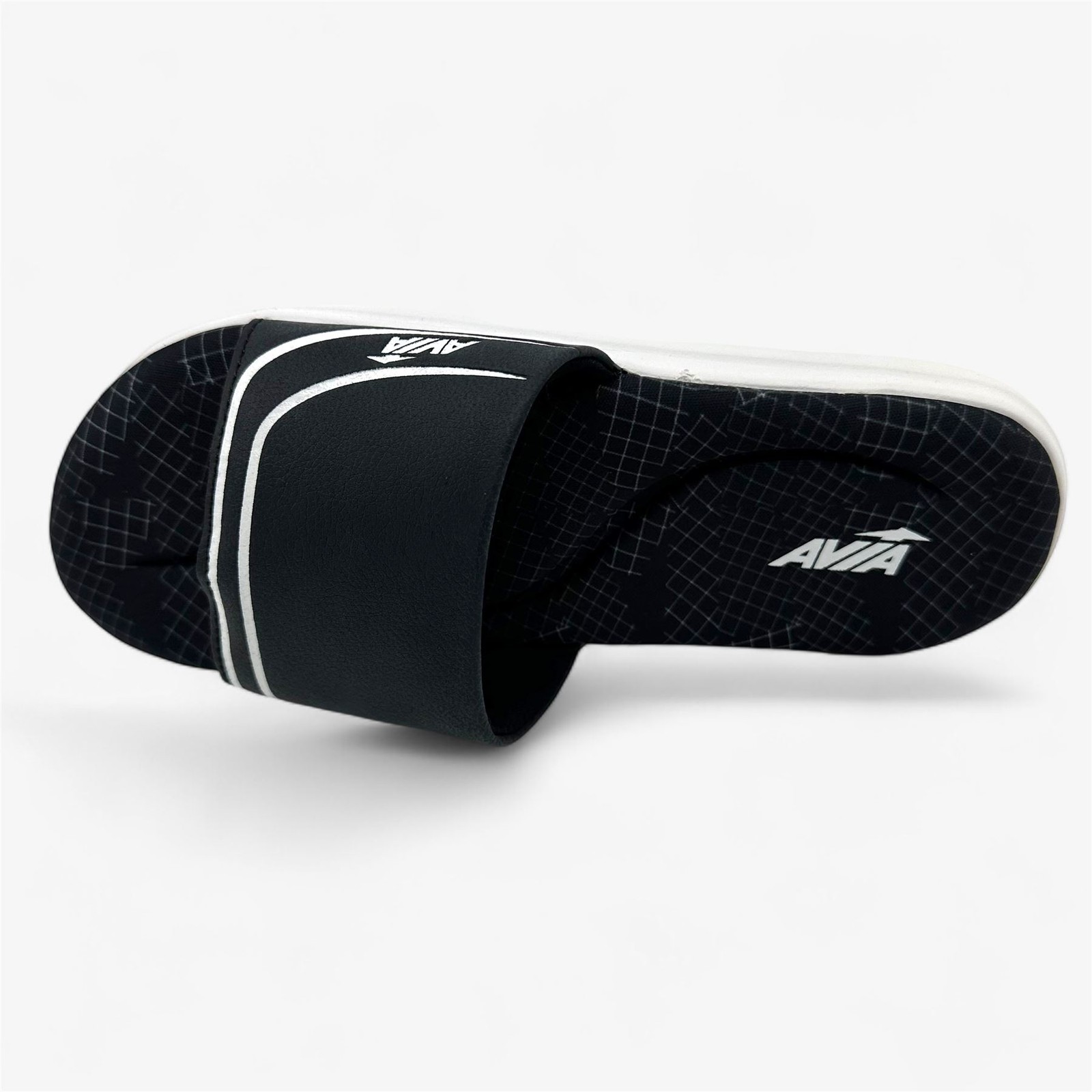 Avia Memory Foam Slide Jet Black Bright White Kids Boys Sandal Slide