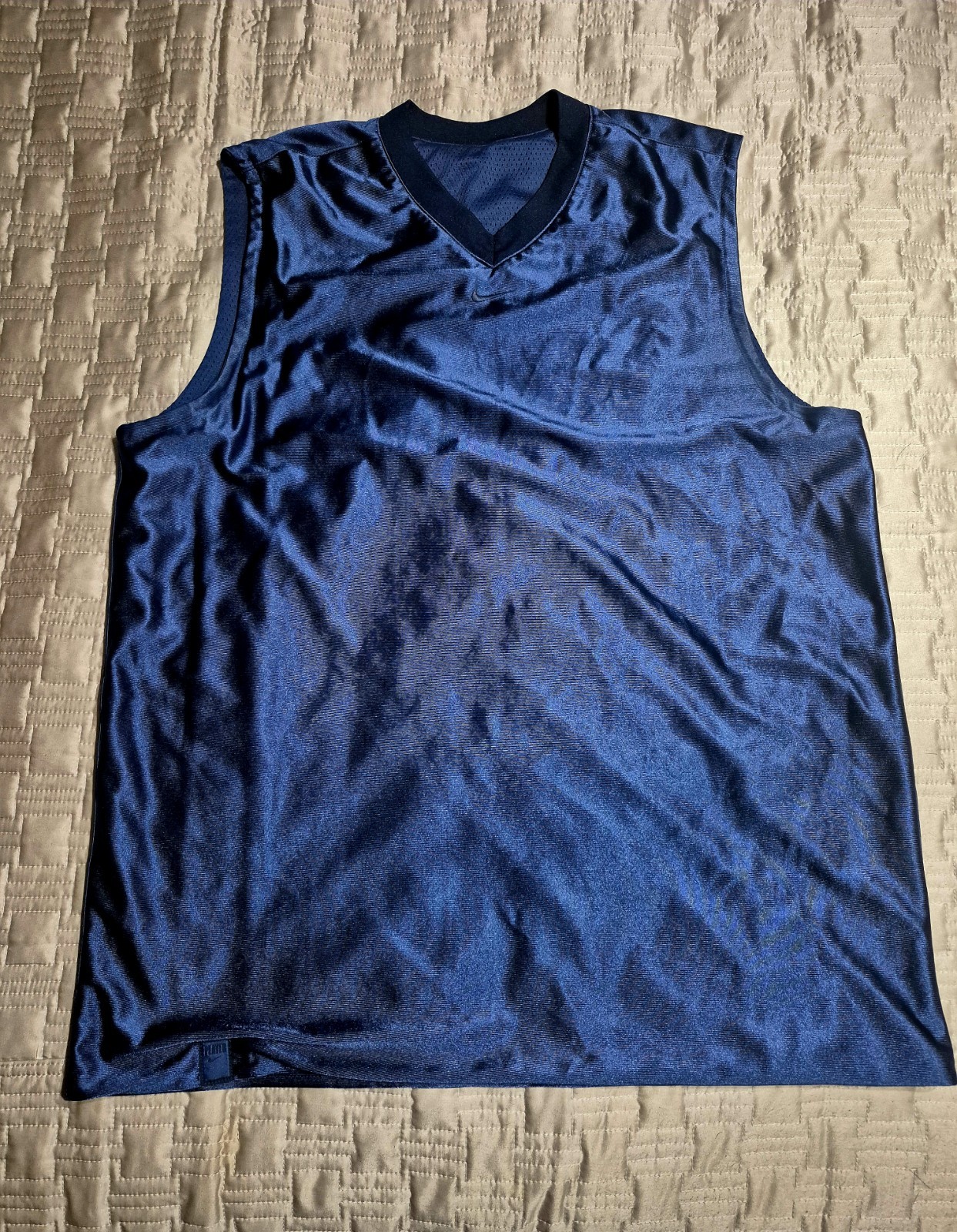 Nike Basketball Sleeveless Jersey Shirt Mens Large Blue Shiny Dazzle Silky