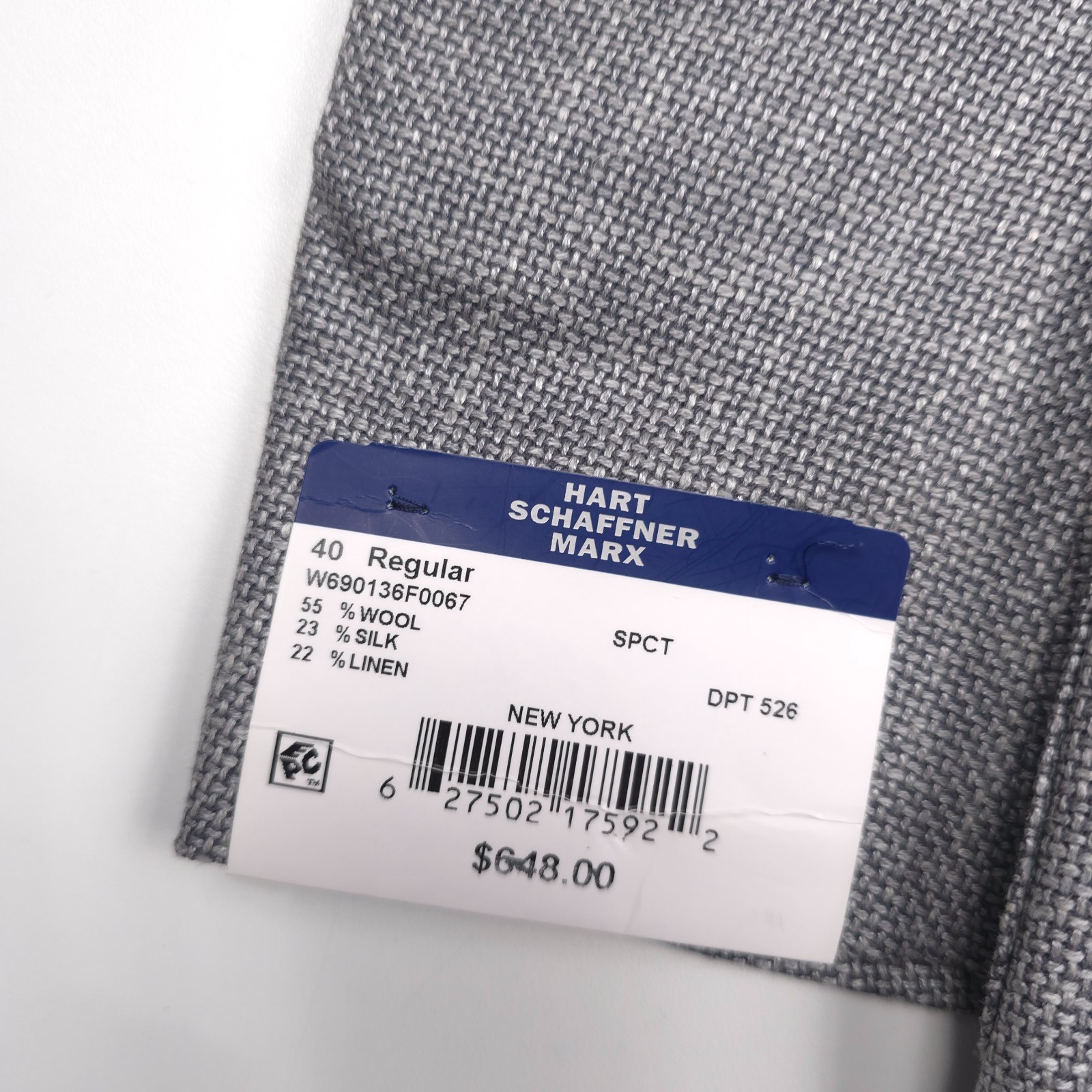 $648 Hart Schaffner Marx Gray Hopsack Sport Coat Blazer Jacket Mens Size 40R