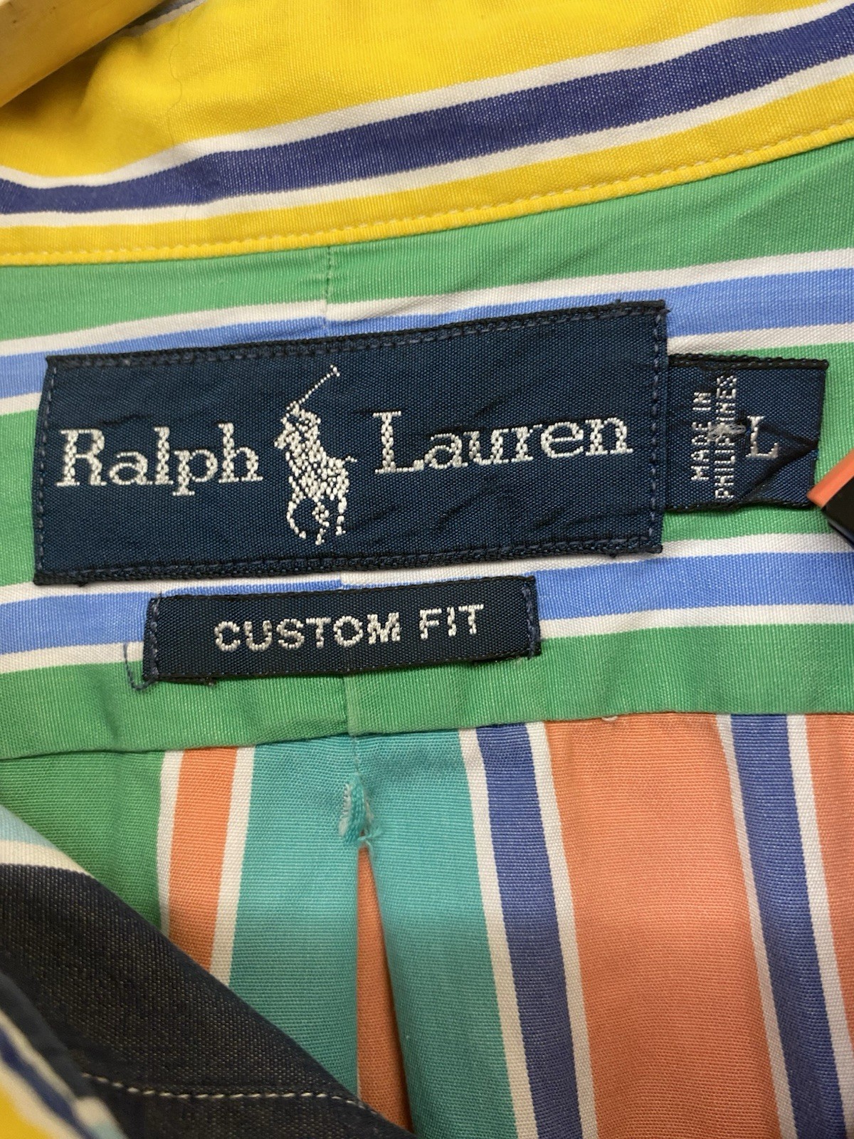 FUNKY Ralph Lauren Custom Fit Large Various Stripe Colorful Dress Shirt