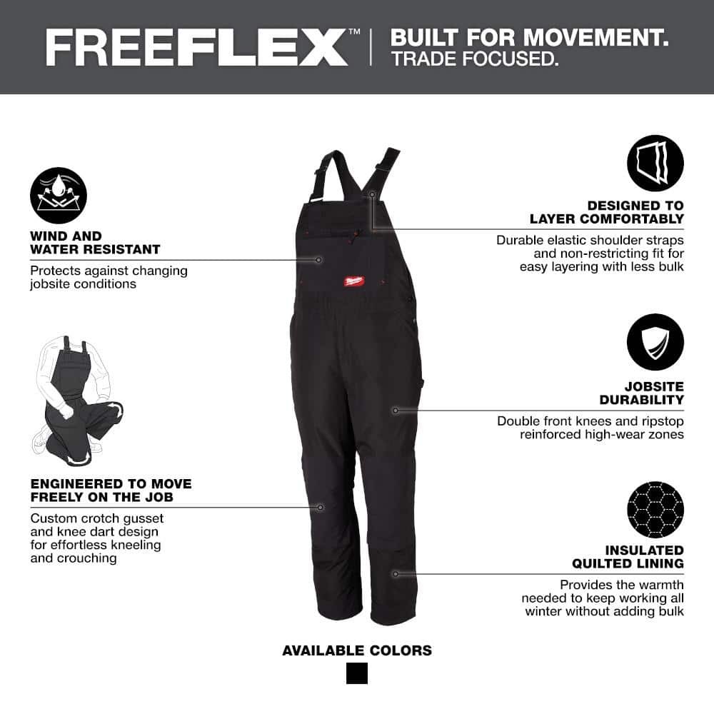 Milwaukee Men’s Large Tall Black FREEFLEX Insulated Bib Overalls
