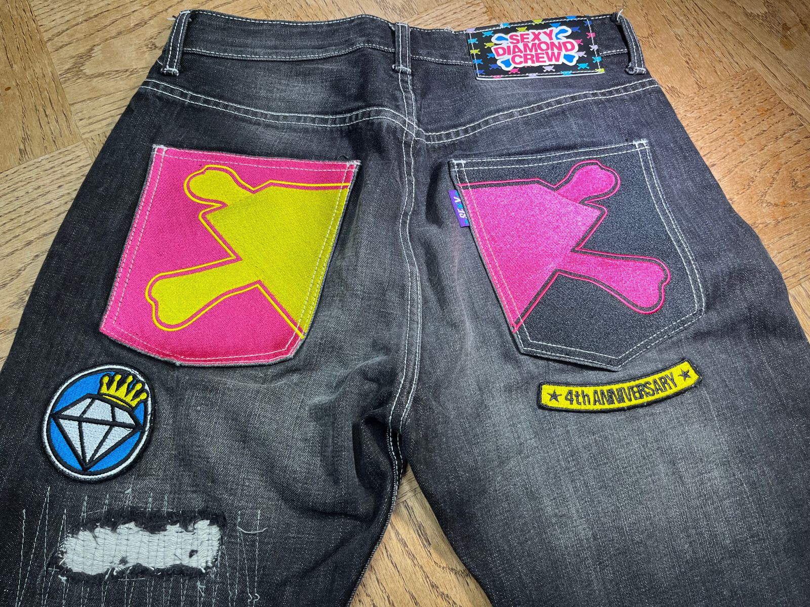 Sexy Diamond Selvedge Denim Vintage 30 x 32 Japanese Street Wear Patches