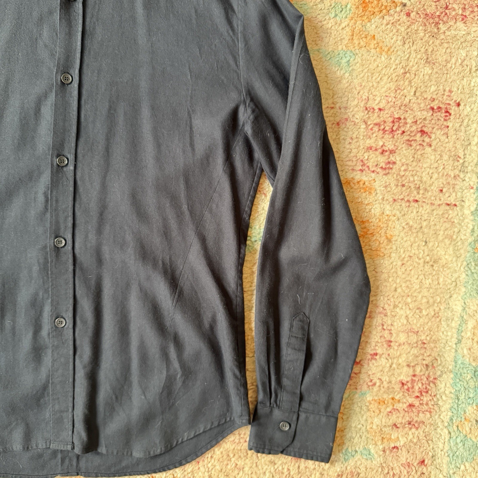 Veronique Branquinho Men’s 52 Black Solid Wool Cotton Woven LS Button-Up Shirt