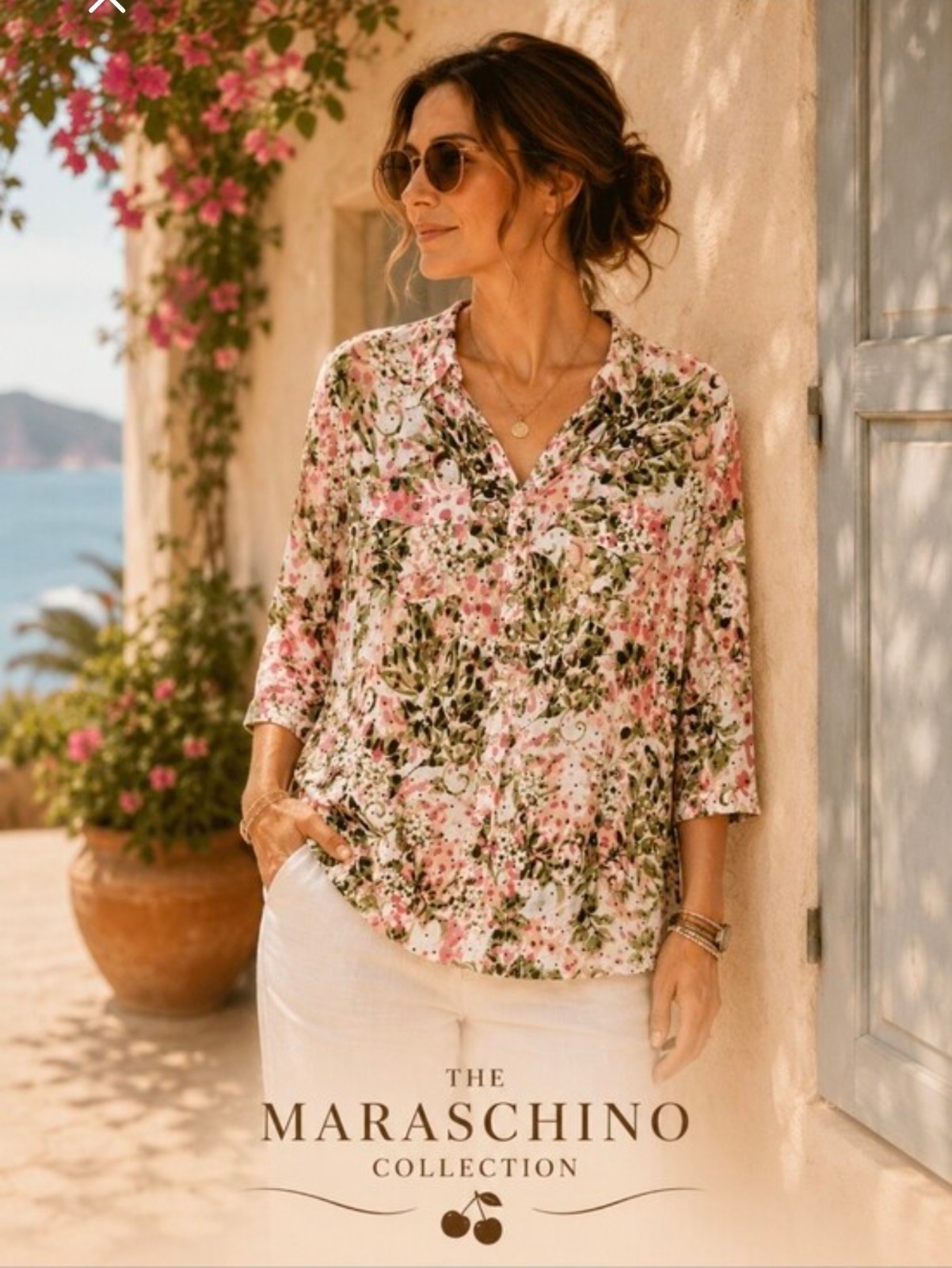 Emily Daniels Floral Blouse Roll Tab Sleeve White Green Peach Pullover Top 1X