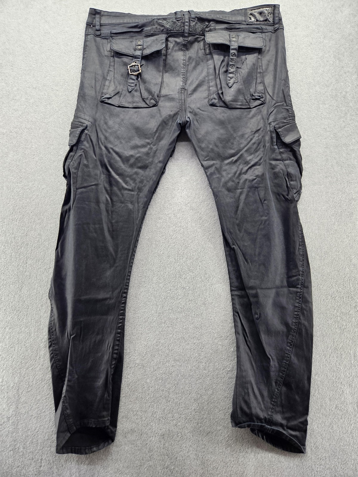 Robin’s Jean Pants Mens 40×30 Black Cargo Buckle Pockets USA Embroidered Wings