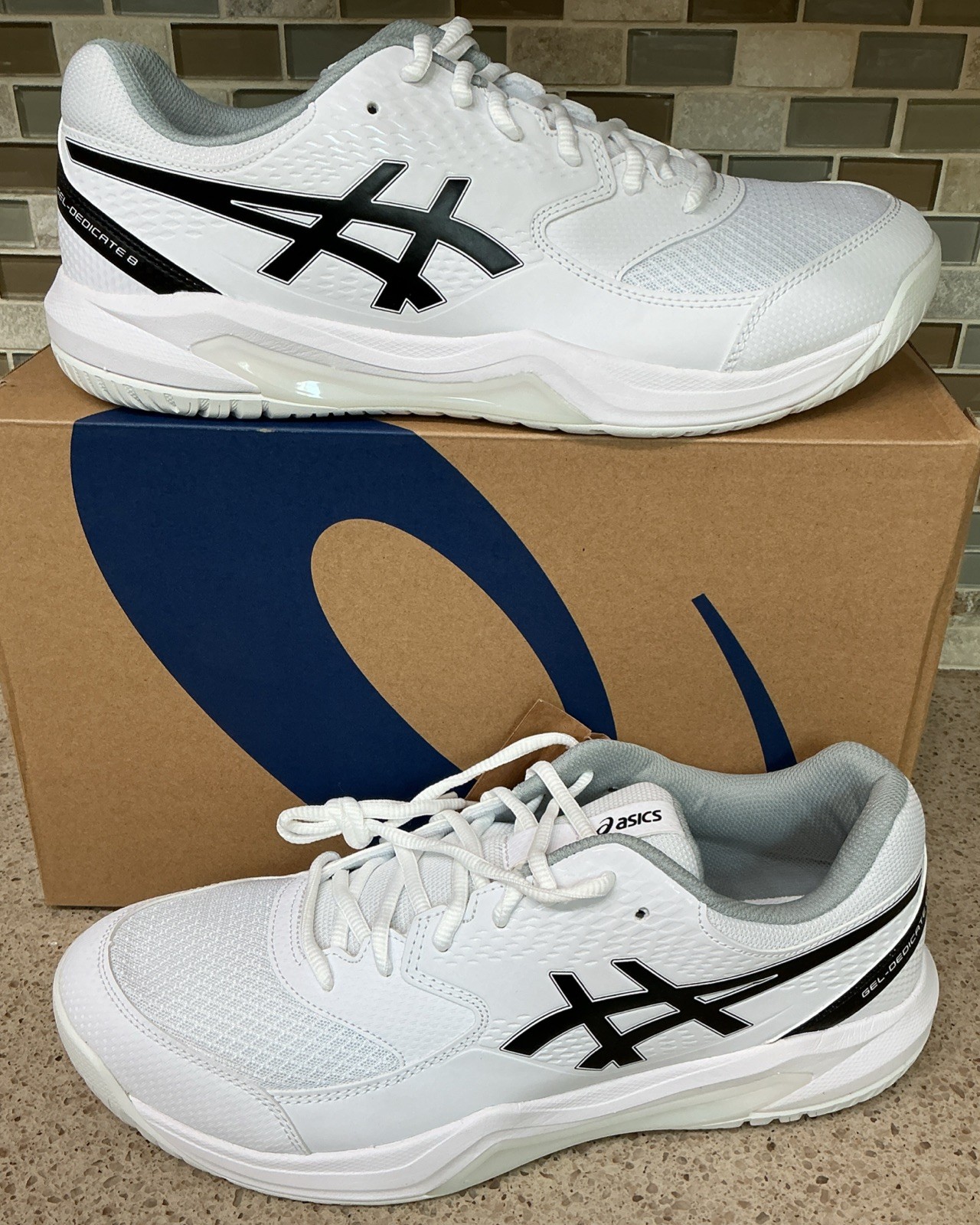 Mens Asics Gel-Dedicate 8 Sneakers Size 12 White/Black 1041A408-101 Shoes New