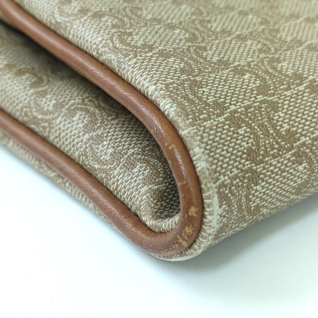 Authentic CELINE Macadam Clutch Bag PVC Leather Brown Vintage Macadam Handbag
