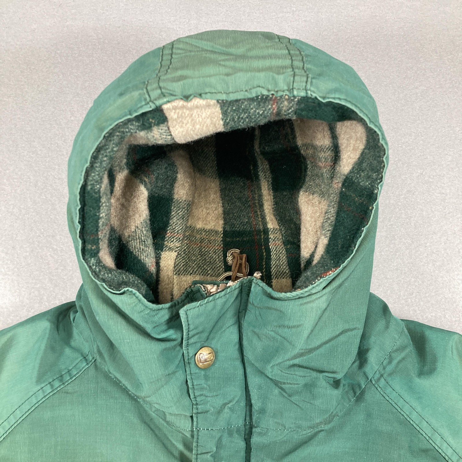 Vintage Woolrich Jacket Mens Large Green Hooded Hunting Parka Coat Plaid Lined