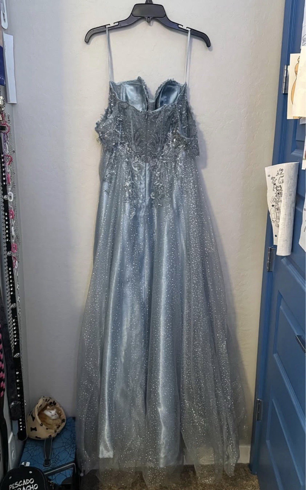 Ladivine by Cinderella Divine Women’s Blue Off Shoulder Formal Prom Dress
